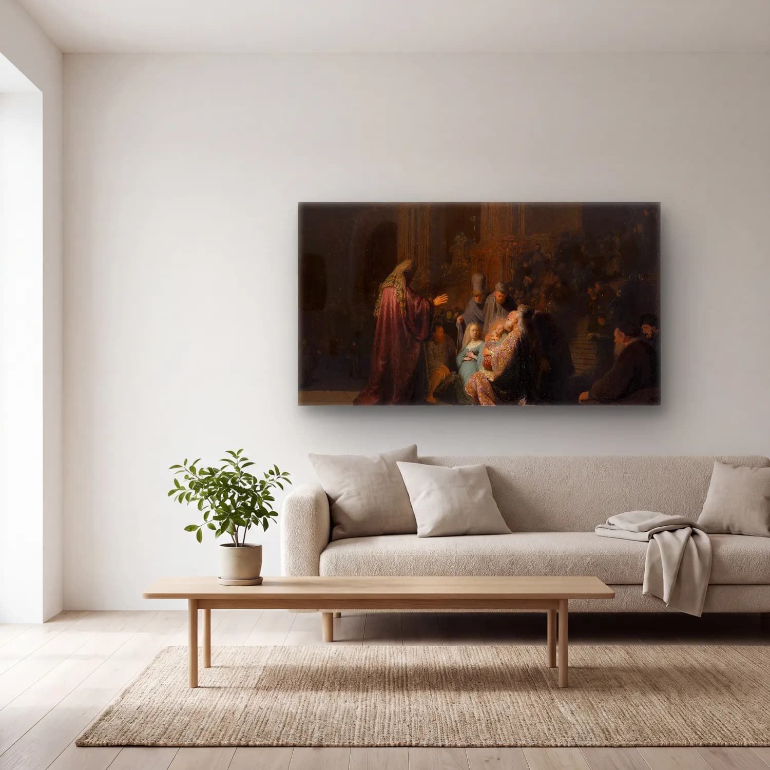 Rembrandt van Rijn – Simeon’s Song of Praise cam tablo — açık renk salonda