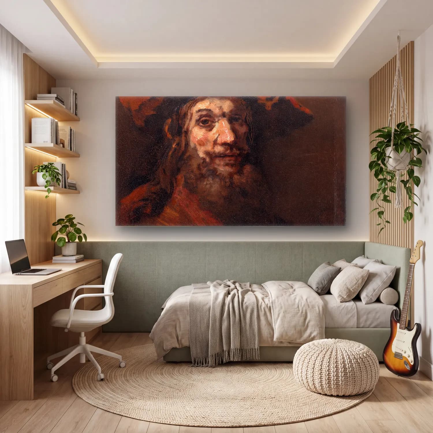 Rembrandt van Rijn – Study of an Old Man in Profile cam tablo — genç odasında