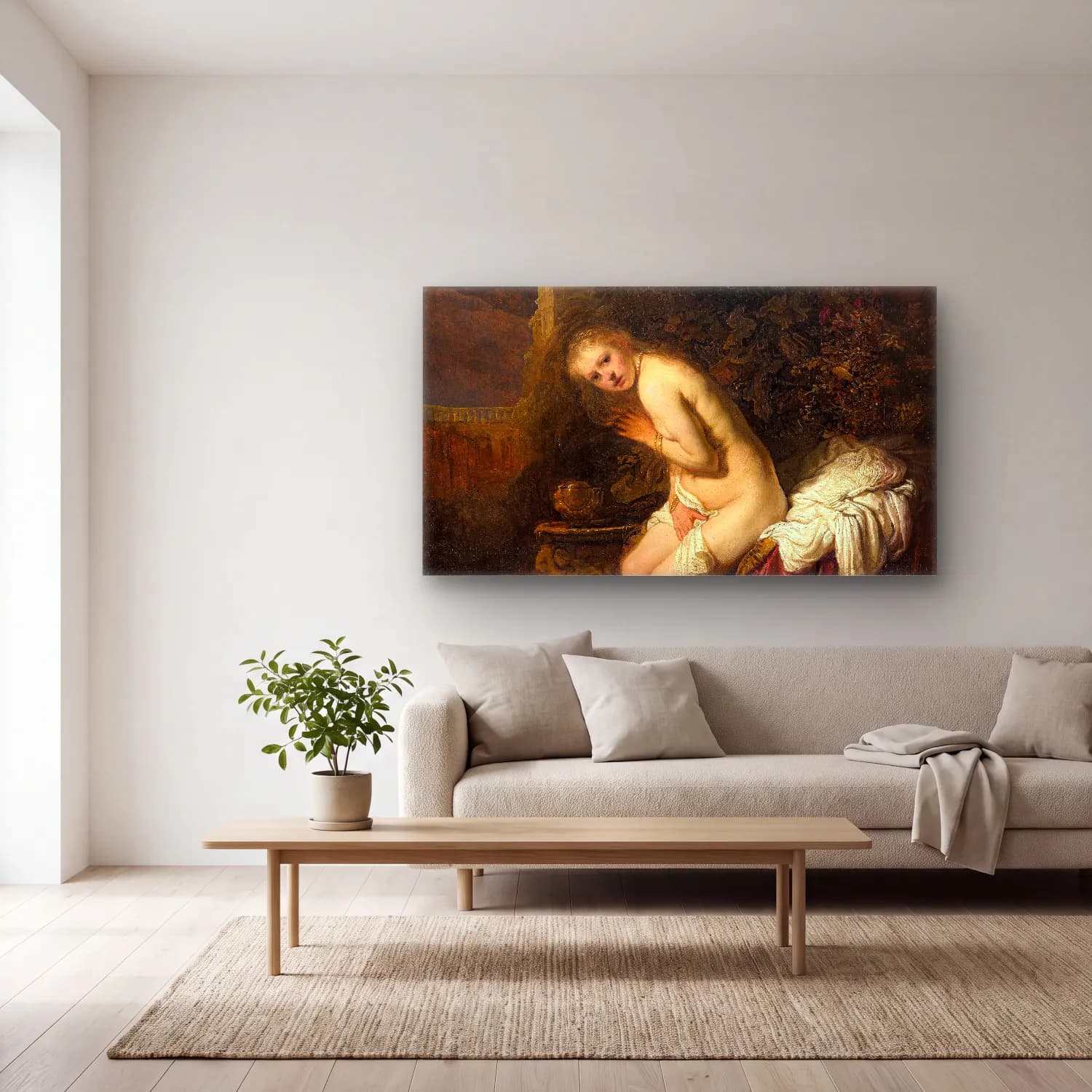 Rembrandt van Rijn – Susanna cam tablo — açık renk salonda