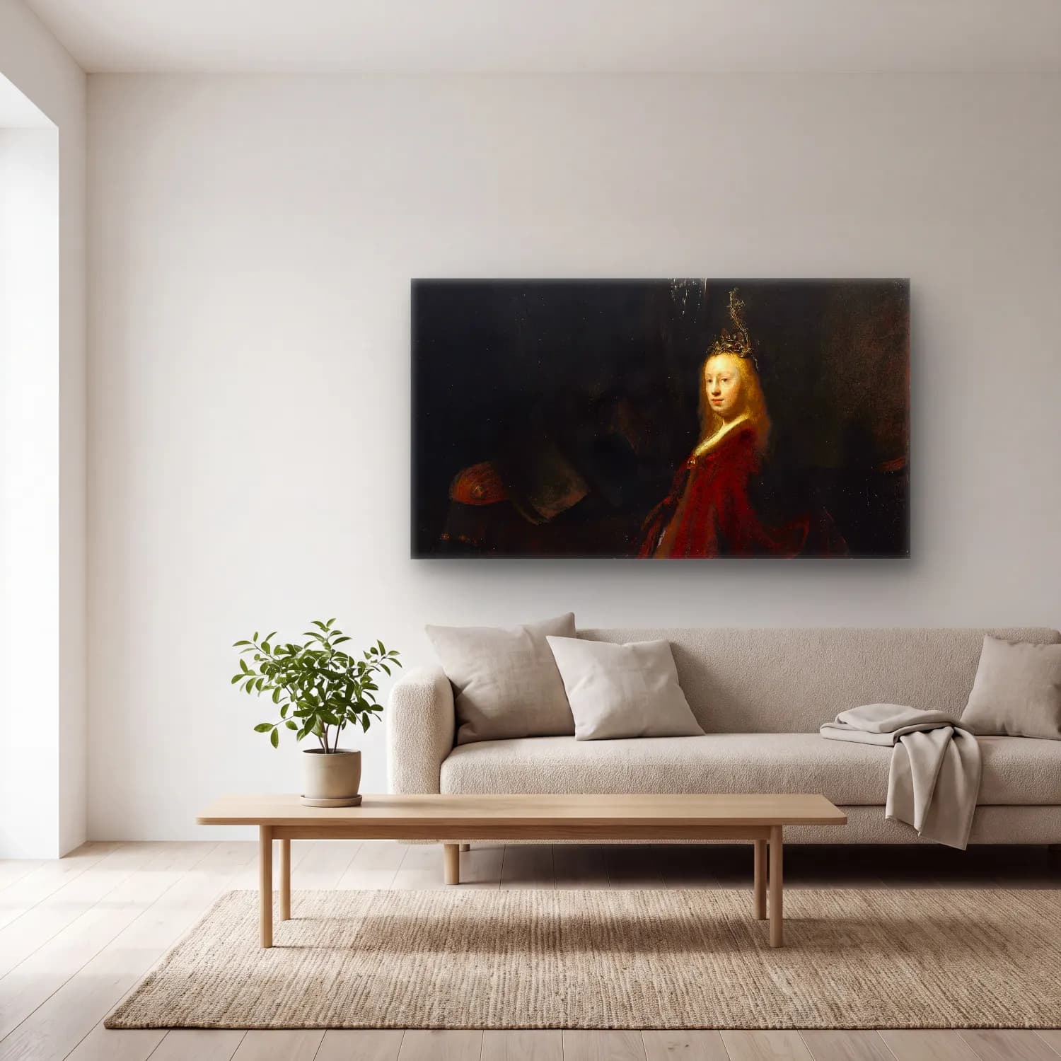 Rembrandt van Rijn – The Holy Family cam tablo — açık renk salonda