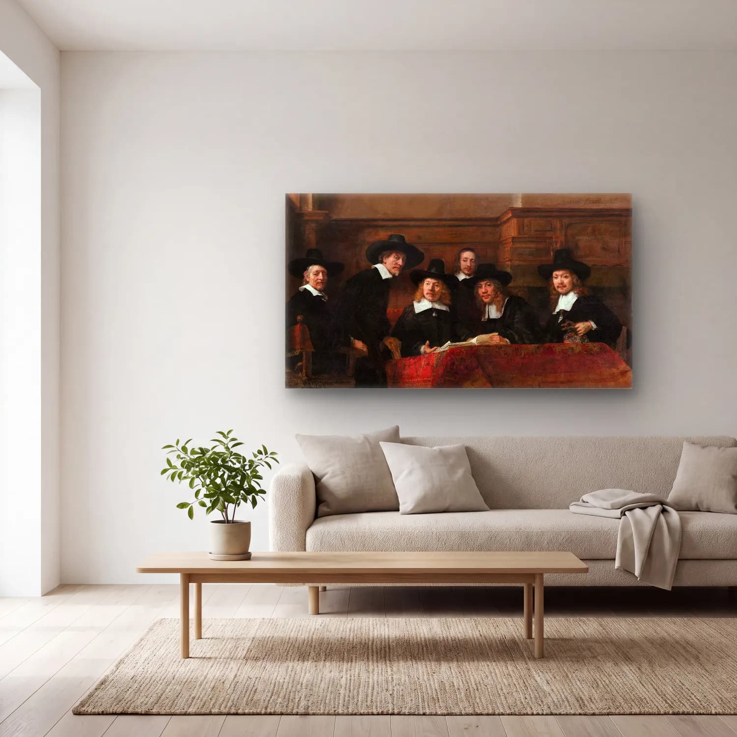 Rembrandt van Rijn – The Sampling Officials of the Drapers’ Guild cam tablo — açık renk salonda