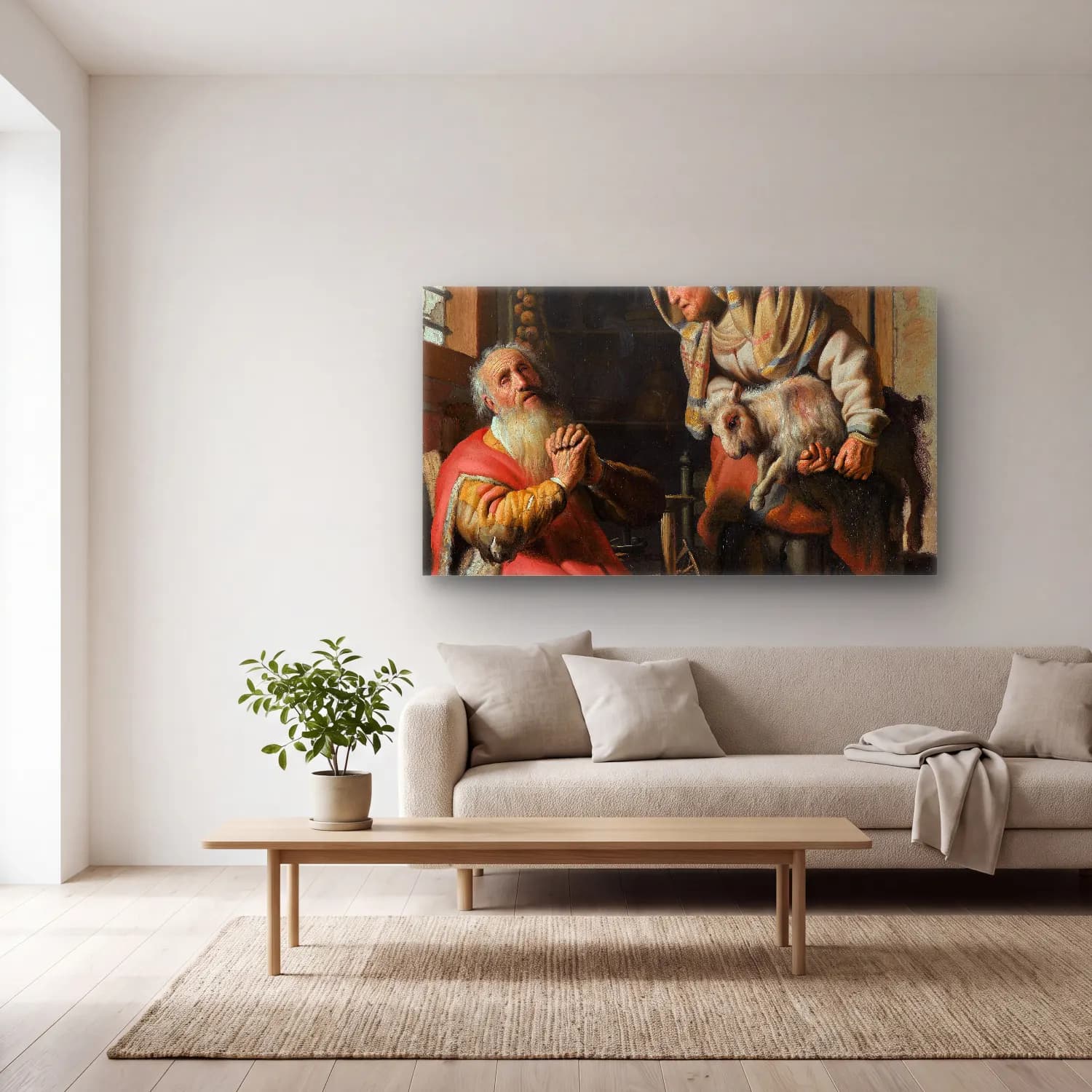 Rembrandt van Rijn – Tobit and Anna with the Kid cam tablo — açık renk salonda