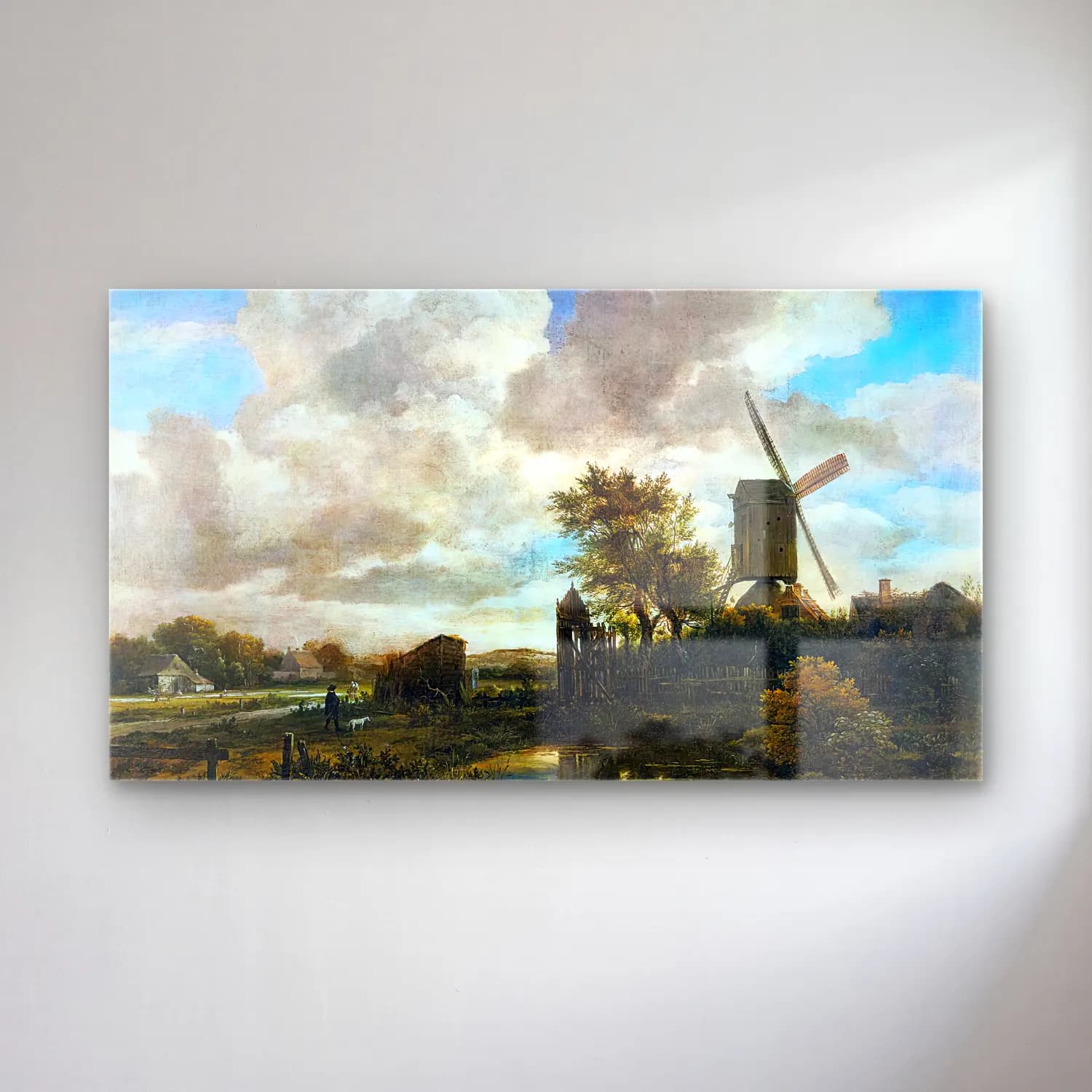 Jacob Isaackszon van Ruisdael – Evening Landscape A Windmill by a Stream cam tablo — Jacob Isaackszon van Ruisdael – Evening Landscape A Windmill by a Stream — yağlı boya kırda nehir
