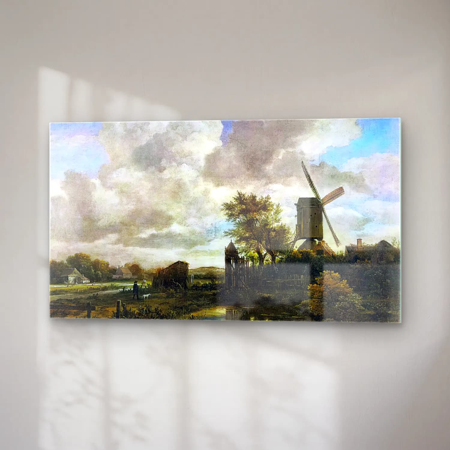 Jacob Isaackszon van Ruisdael – Evening Landscape A Windmill by a Stream cam tablo — sağ açıdan görünüm