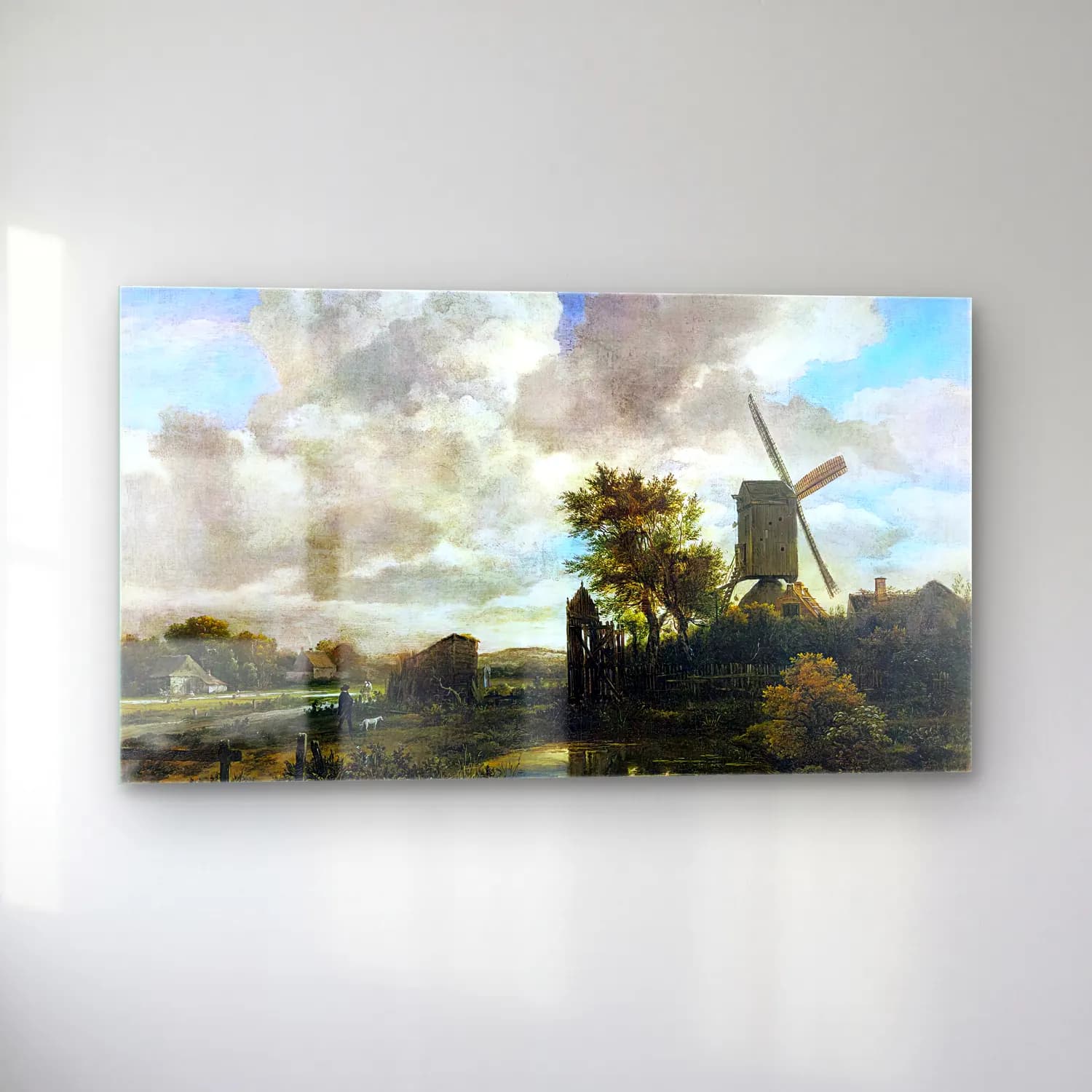 Jacob Isaackszon van Ruisdael – Evening Landscape A Windmill by a Stream cam tablo — sol açıdan görünüm