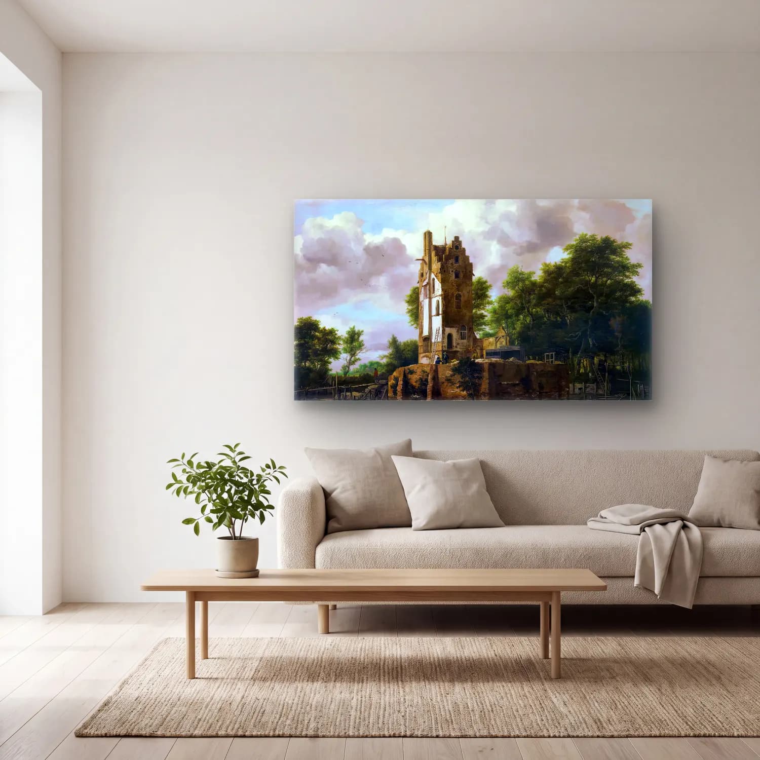 Jacob Isaackszon van Ruisdael – Huis Kostverloren on the Amstel River cam tablo — açık renk salonda