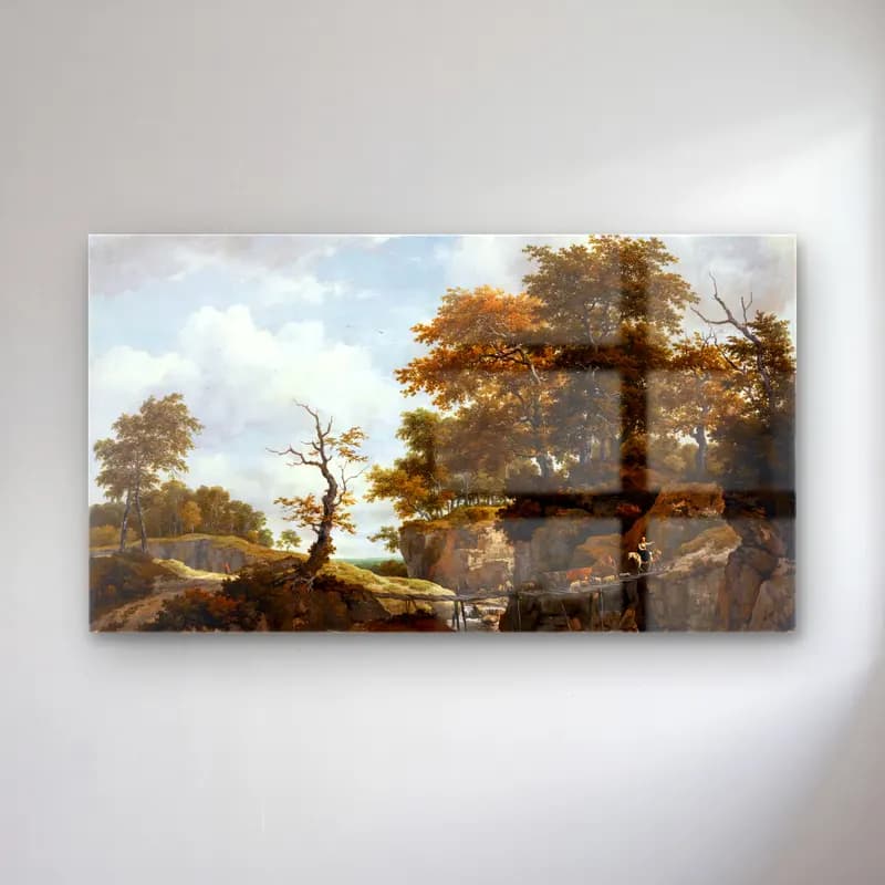 Jacob Isaackszon van Ruisdael – Landscape with Bridge, Cattle, and Figures cam tablo — Jacob Isaackszon van Ruisdael – Landscape with Bridge, Cattle, and Figures — yağlı boya kırda nehir