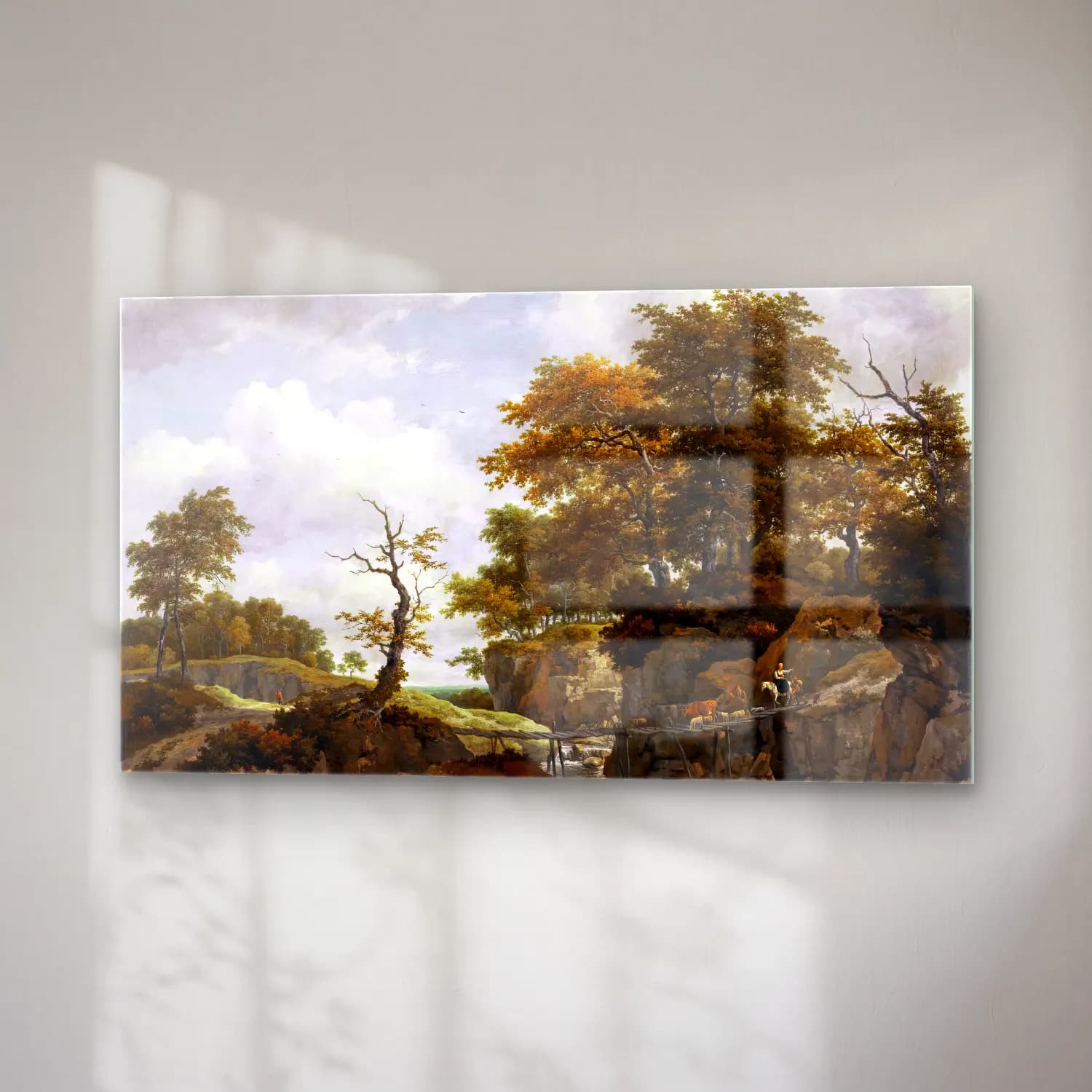Jacob Isaackszon van Ruisdael – Landscape with Bridge, Cattle, and Figures cam tablo — sağ açıdan görünüm