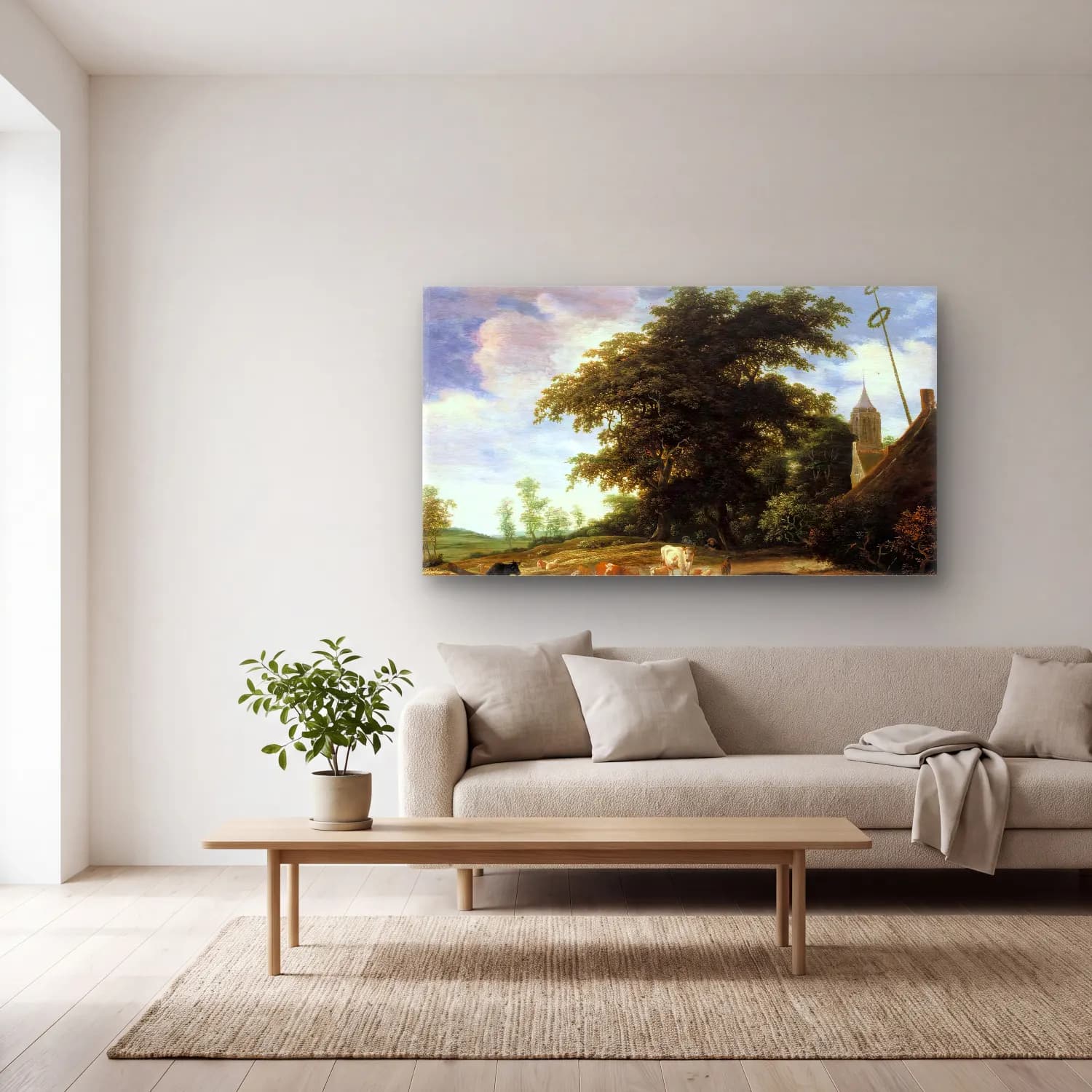 Jacob Isaackszon van Ruisdael – Landscape with Cattle cam tablo — açık renk salonda