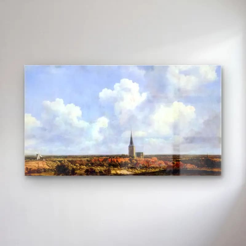 Jacob Isaackszon van Ruisdael – Landscape with Church and Village cam tablo — Jacob Isaackszon van Ruisdael – Landscape with Church and Village — yağlı boya katedral