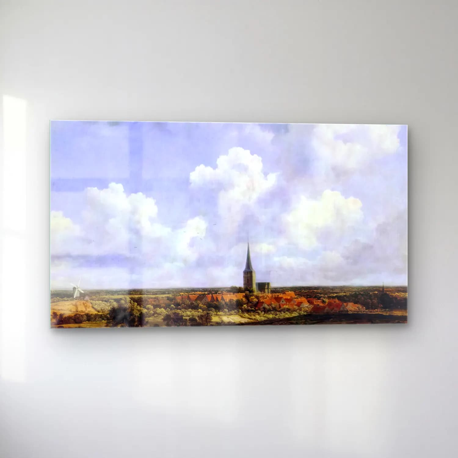 Jacob Isaackszon van Ruisdael – Landscape with Church and Village cam tablo — sol açıdan görünüm