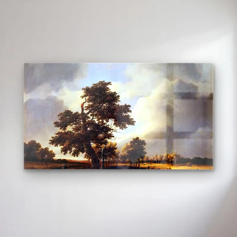 Jacob Isaackszon van Ruisdael – Landscape with Shepherds and Peasants cam tablo — Jacob Isaackszon van Ruisdael – Landscape with Shepherds and Peasants — yağlı boya yalnız ağaç