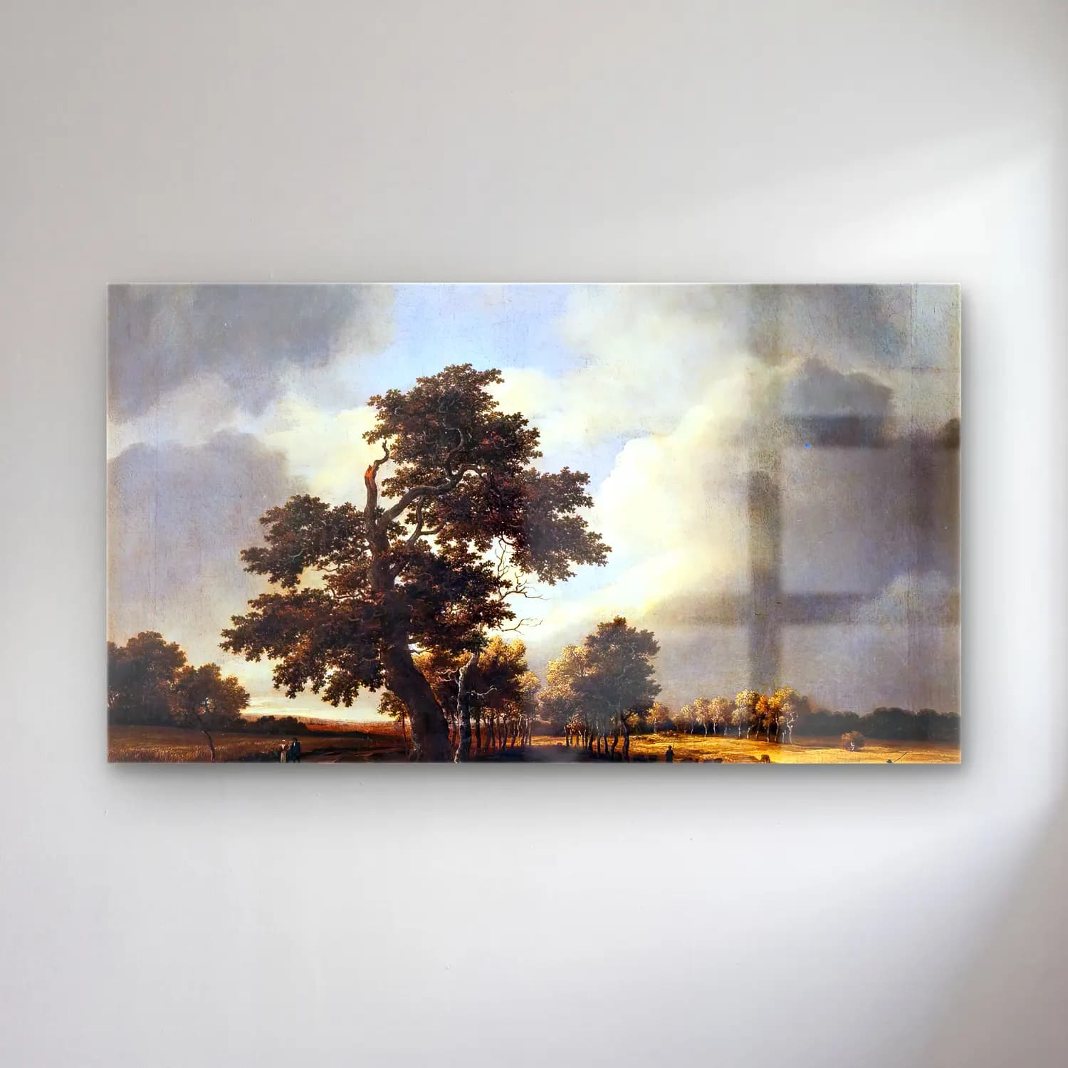Jacob Isaackszon van Ruisdael – Landscape with Shepherds and Peasants cam tablo — Jacob Isaackszon van Ruisdael – Landscape with Shepherds and Peasants — yağlı boya yalnız ağaç