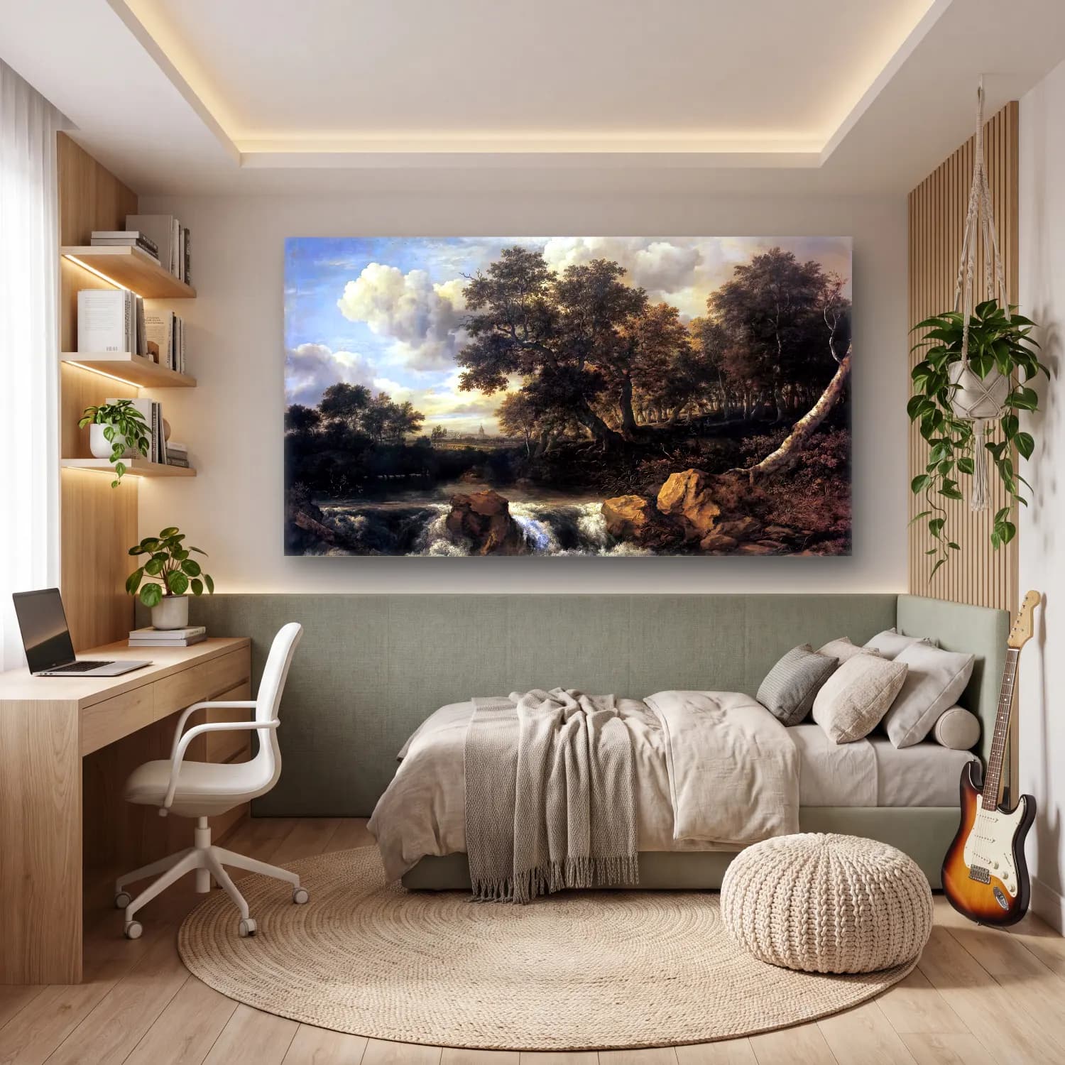 Jacob Isaackszon van Ruisdael – Landscape with Waterfall cam tablo — genç odasında