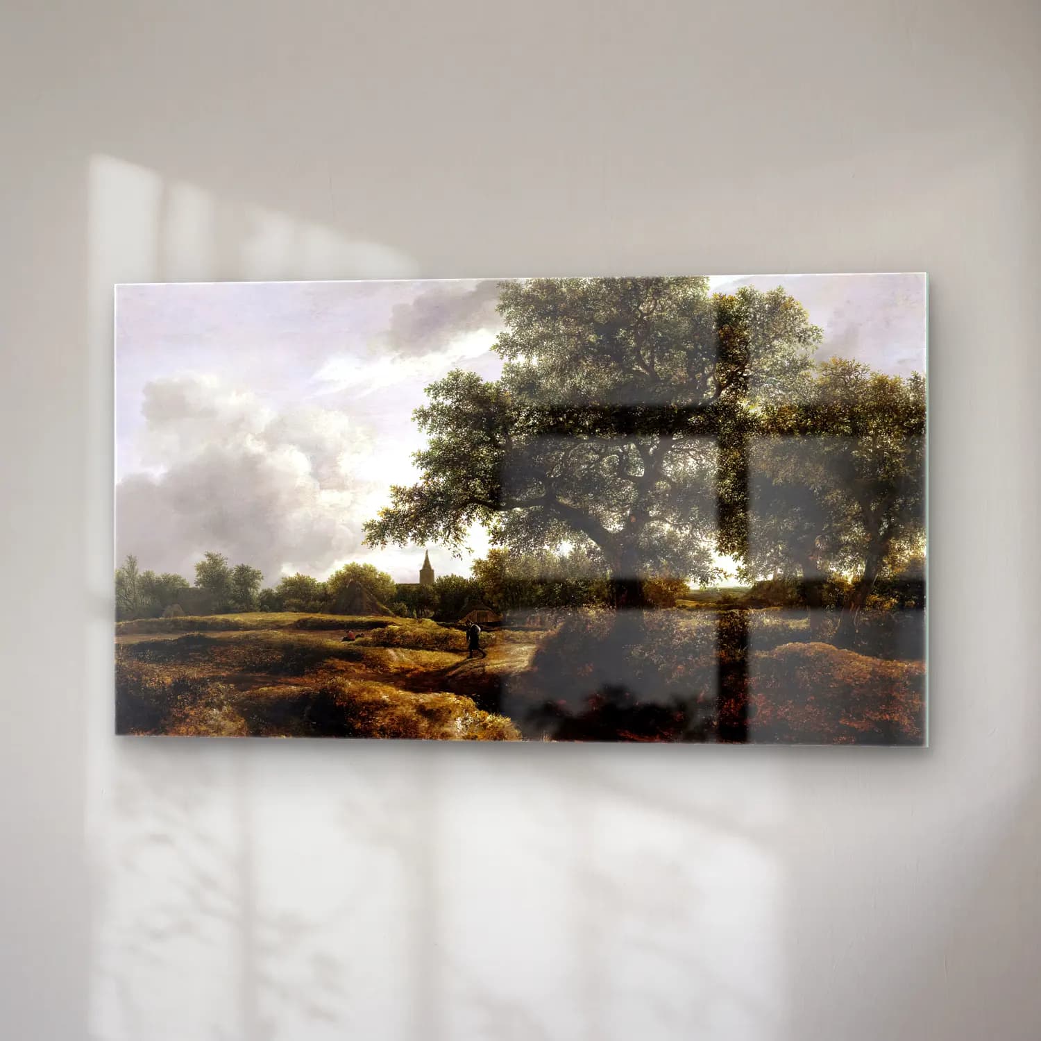 Jacob Isaackszon van Ruisdael – Landscape with a Village in the Distance cam tablo — sağ açıdan görünüm