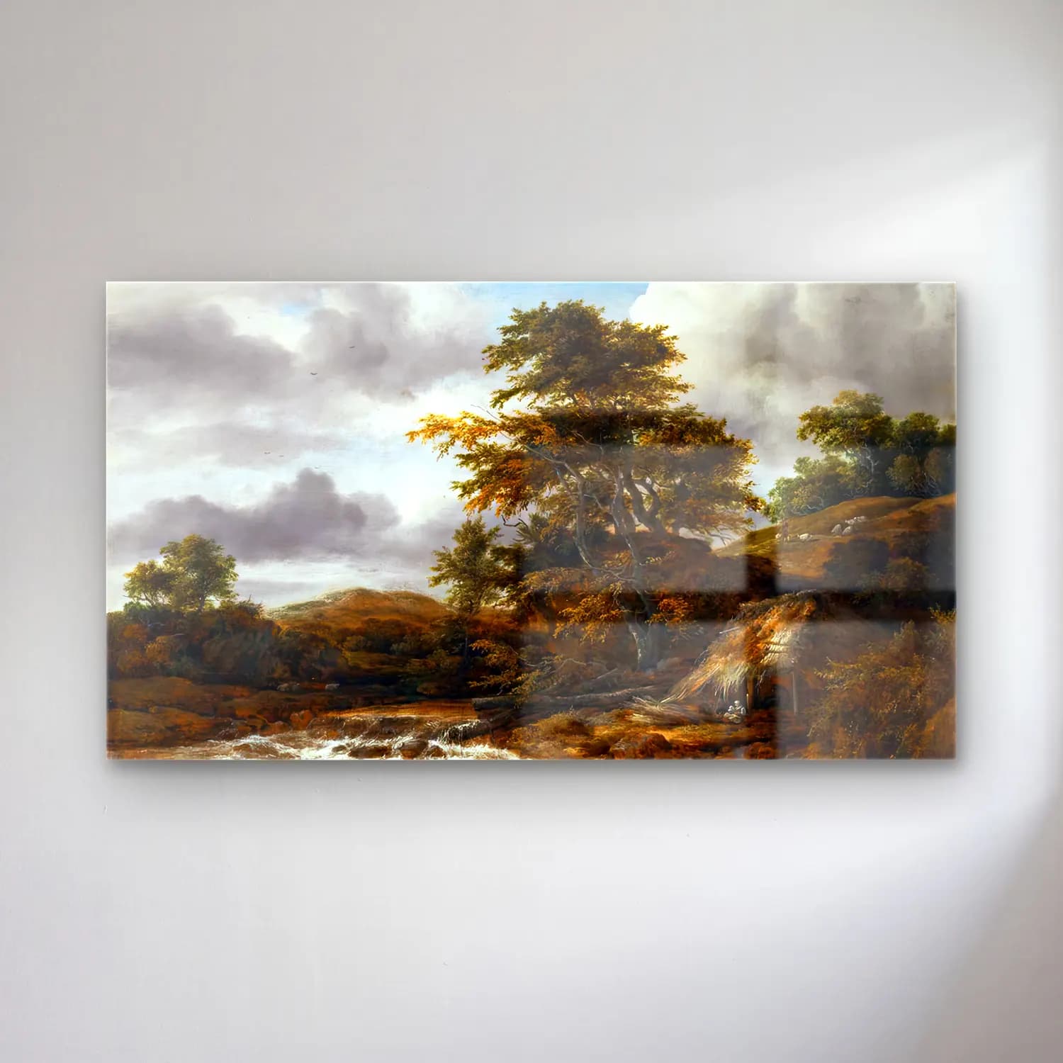 Jacob Isaackszon van Ruisdael – Low Waterfall in a Hilly Landscape cam tablo — Jacob Isaackszon van Ruisdael – Low Waterfall in a Hilly Landscape — yağlı boya kırda nehir