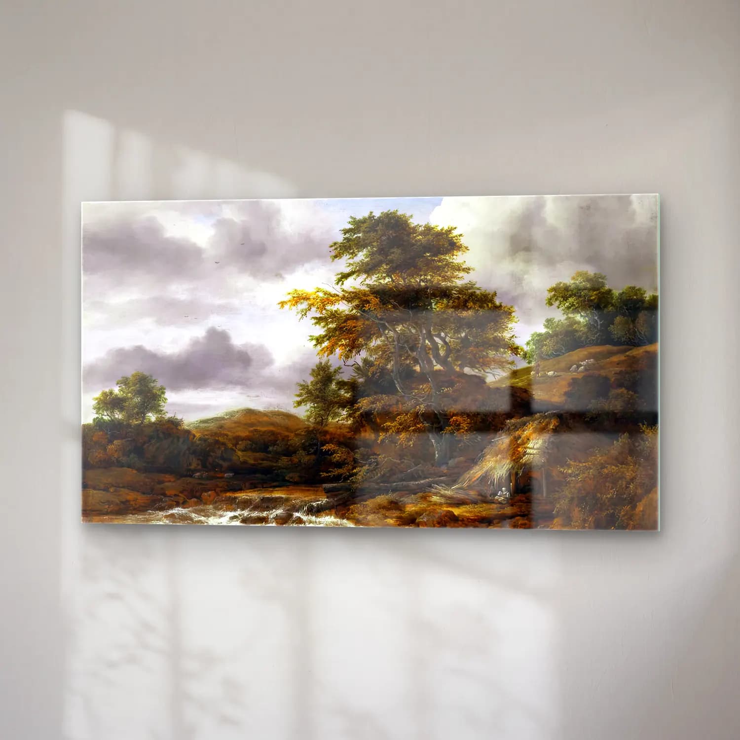Jacob Isaackszon van Ruisdael – Low Waterfall in a Hilly Landscape cam tablo — sağ açıdan görünüm