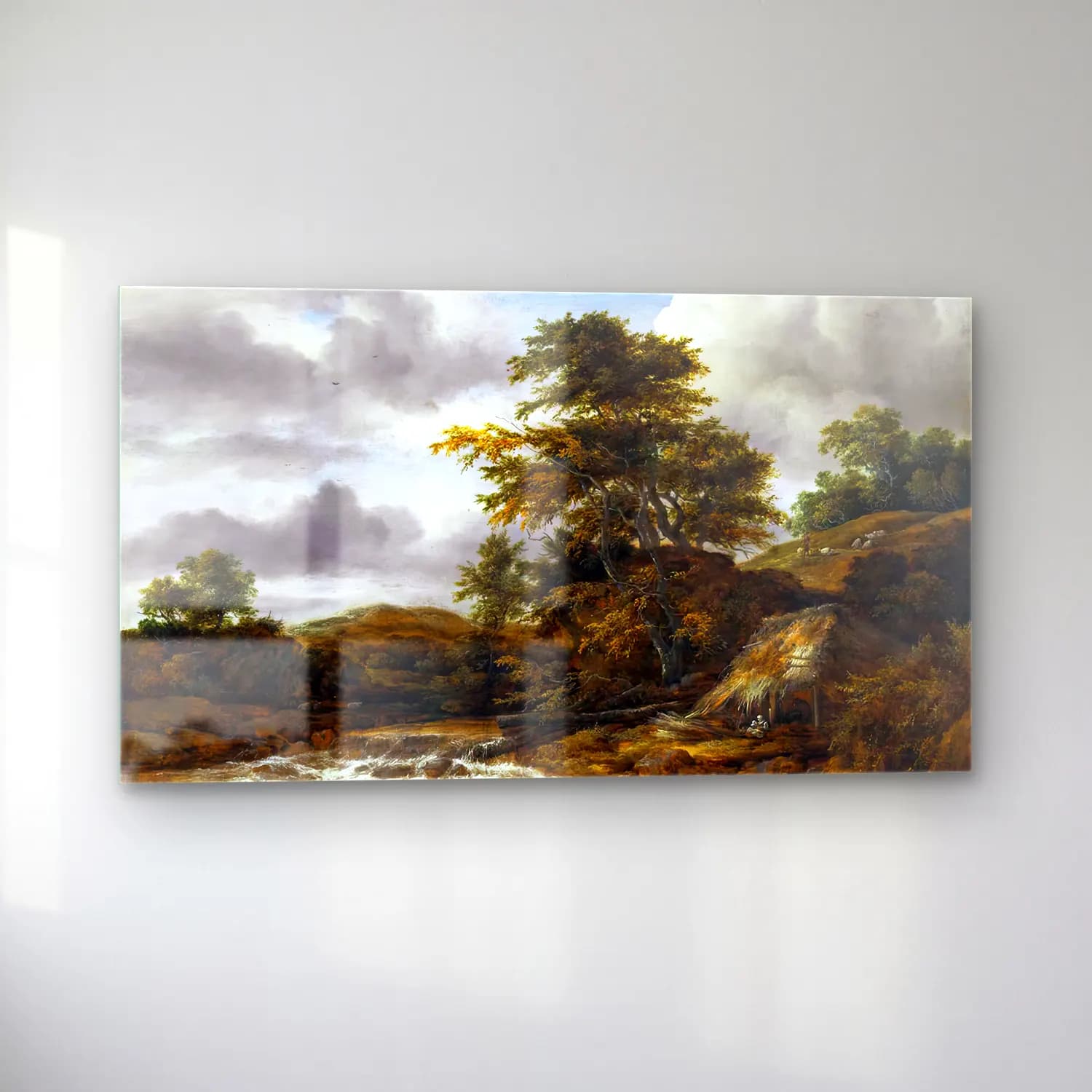 Jacob Isaackszon van Ruisdael – Low Waterfall in a Hilly Landscape cam tablo — sol açıdan görünüm