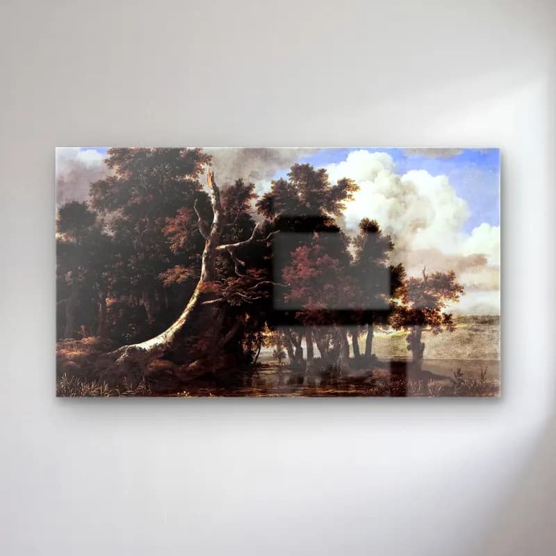 Jacob Isaackszon van Ruisdael – Oaks by a Lake with Waterlilies cam tablo — Jacob Isaackszon van Ruisdael – Oaks by a Lake with Waterlilies — yağlı boya orman