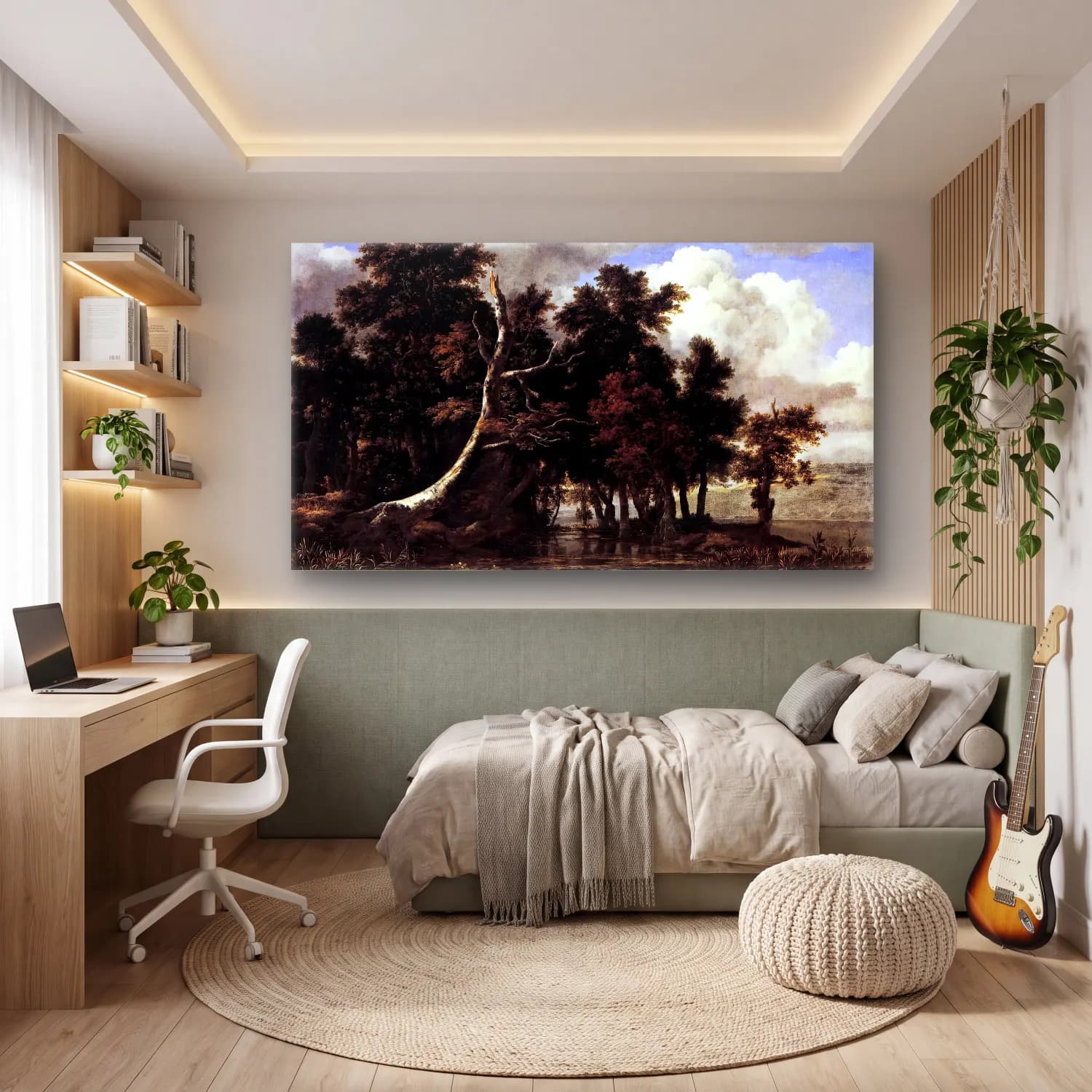 Jacob Isaackszon van Ruisdael – Oaks by a Lake with Waterlilies cam tablo — genç odasında