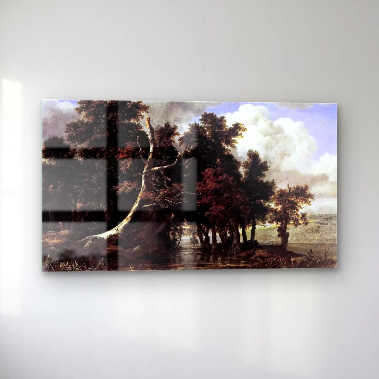 Jacob Isaackszon van Ruisdael – Oaks by a Lake with Waterlilies cam tablo — sol açıdan görünüm