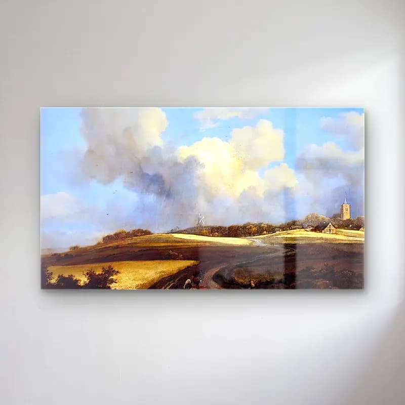 Jacob Isaackszon van Ruisdael – Road through Corn Fields near the Zuider Zee cam tablo — Jacob Isaackszon van Ruisdael – Road through Corn Fields near the Zuider Zee — yağlı boya kırda nehir