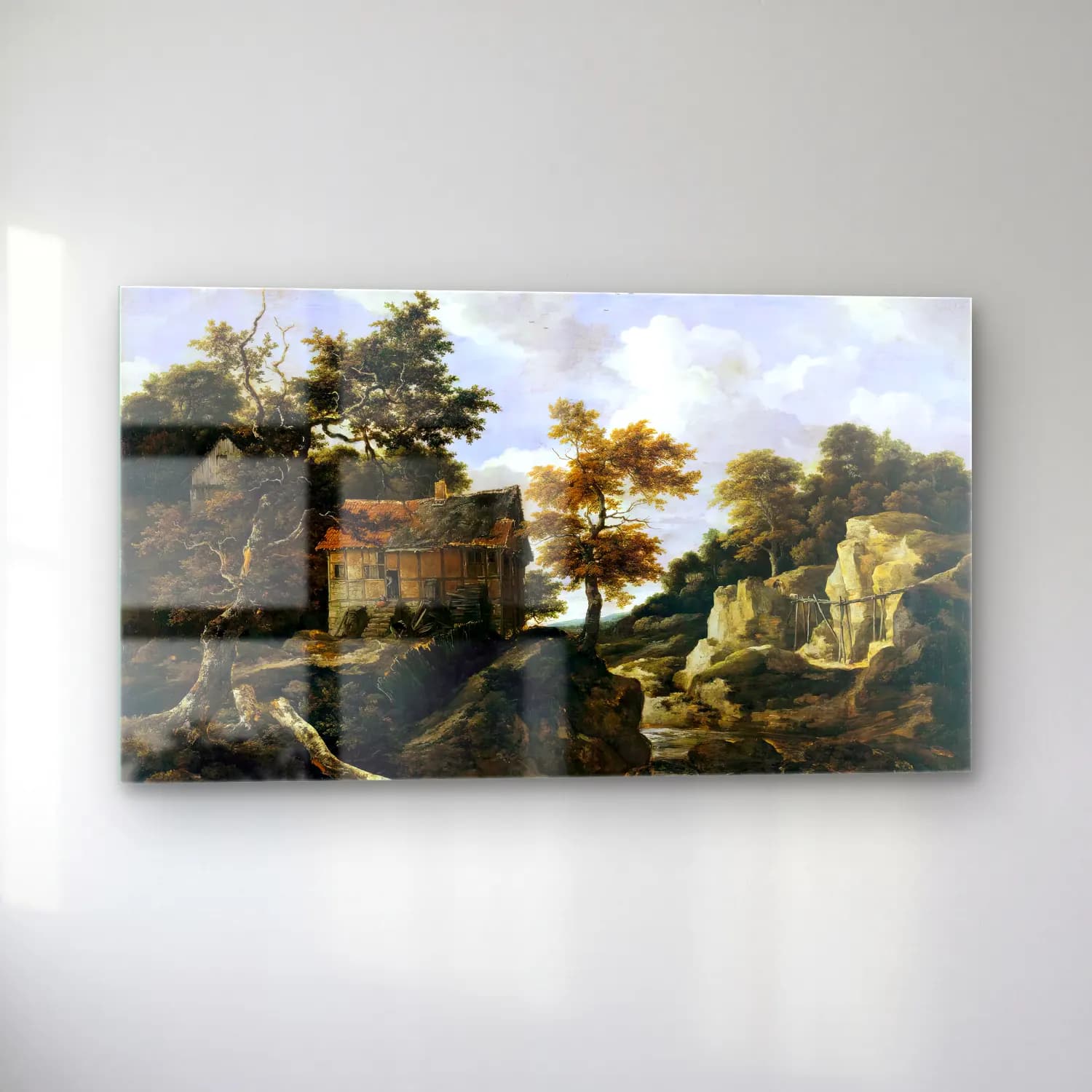 Jacob Isaackszon van Ruisdael – Rocky Landscape with a Waterfall cam tablo — sol açıdan görünüm