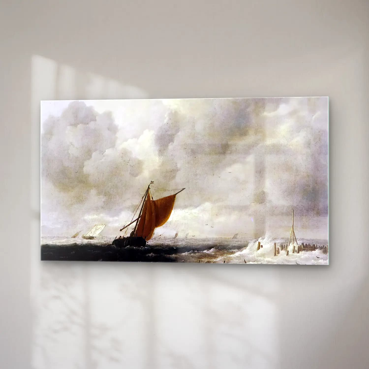 Jacob Isaackszon van Ruisdael – Stormy Sea with Sailing Boats cam tablo — sağ açıdan görünüm