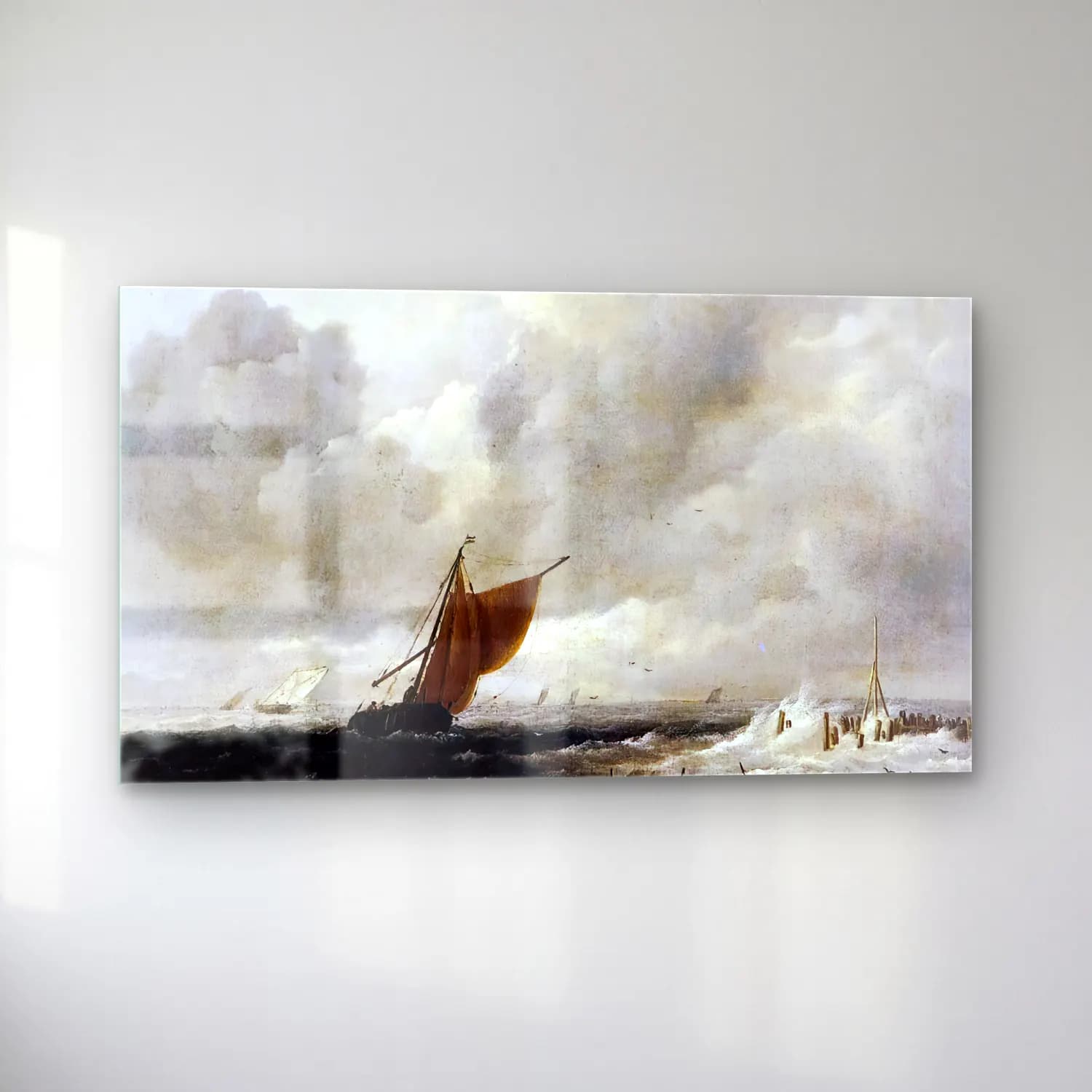 Jacob Isaackszon van Ruisdael – Stormy Sea with Sailing Boats cam tablo — sol açıdan görünüm