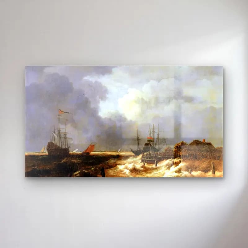 Jacob Isaackszon van Ruisdael – The Breakwater cam tablo — Jacob Isaackszon van Ruisdael – The Breakwater — yağlı boya fırtınalı denizde gemi