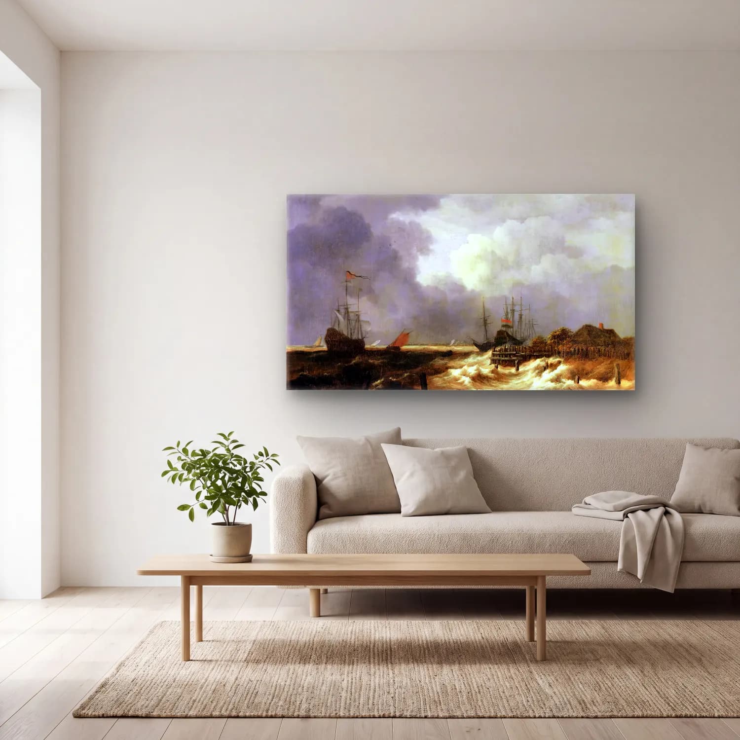 Jacob Isaackszon van Ruisdael – The Breakwater cam tablo — açık renk salonda