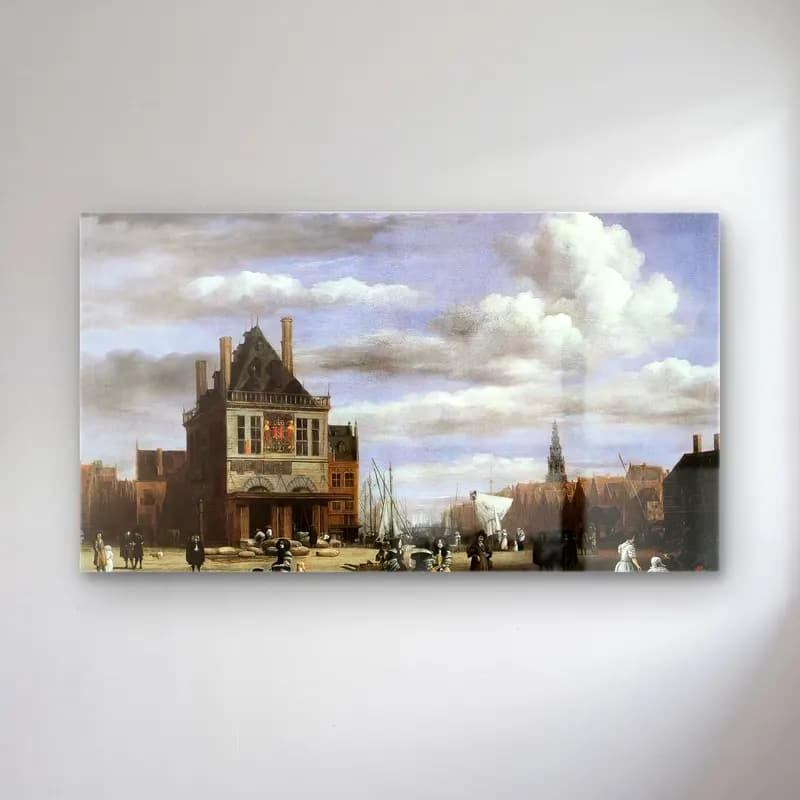 Jacob Isaackszon van Ruisdael – The Dam Square in Amsterdam cam tablo — Jacob Isaackszon van Ruisdael – The Dam Square in Amsterdam — yağlı boya çiçek pazarı