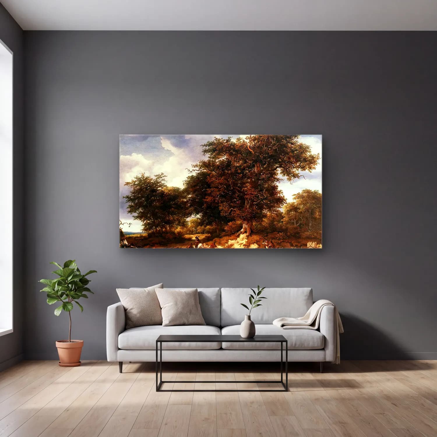 Jacob Isaackszon van Ruisdael – The Great Oak cam tablo — gri duvarlı salonda