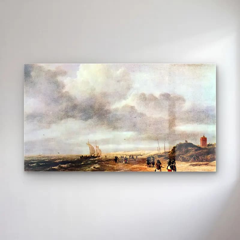 Jacob Isaackszon van Ruisdael – The Shore at Egmond-an-Zee cam tablo — Jacob Isaackszon van Ruisdael – The Shore at Egmond-an-Zee — yağlı boya fırtınalı denizde gemi