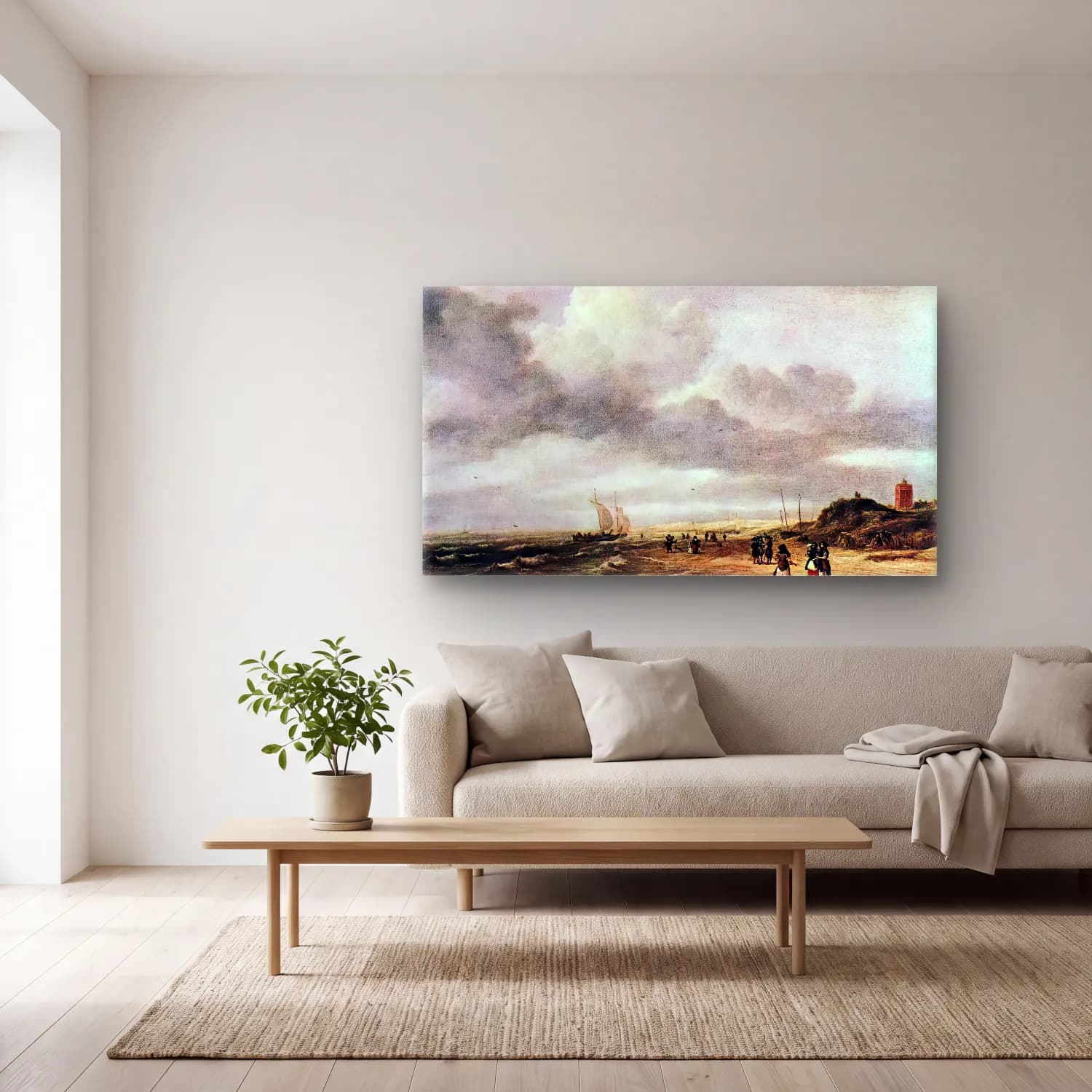 Jacob Isaackszon van Ruisdael – The Shore at Egmond-an-Zee cam tablo — açık renk salonda