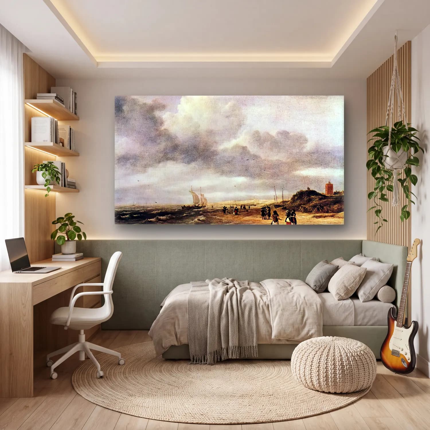 Jacob Isaackszon van Ruisdael – The Shore at Egmond-an-Zee cam tablo — genç odasında