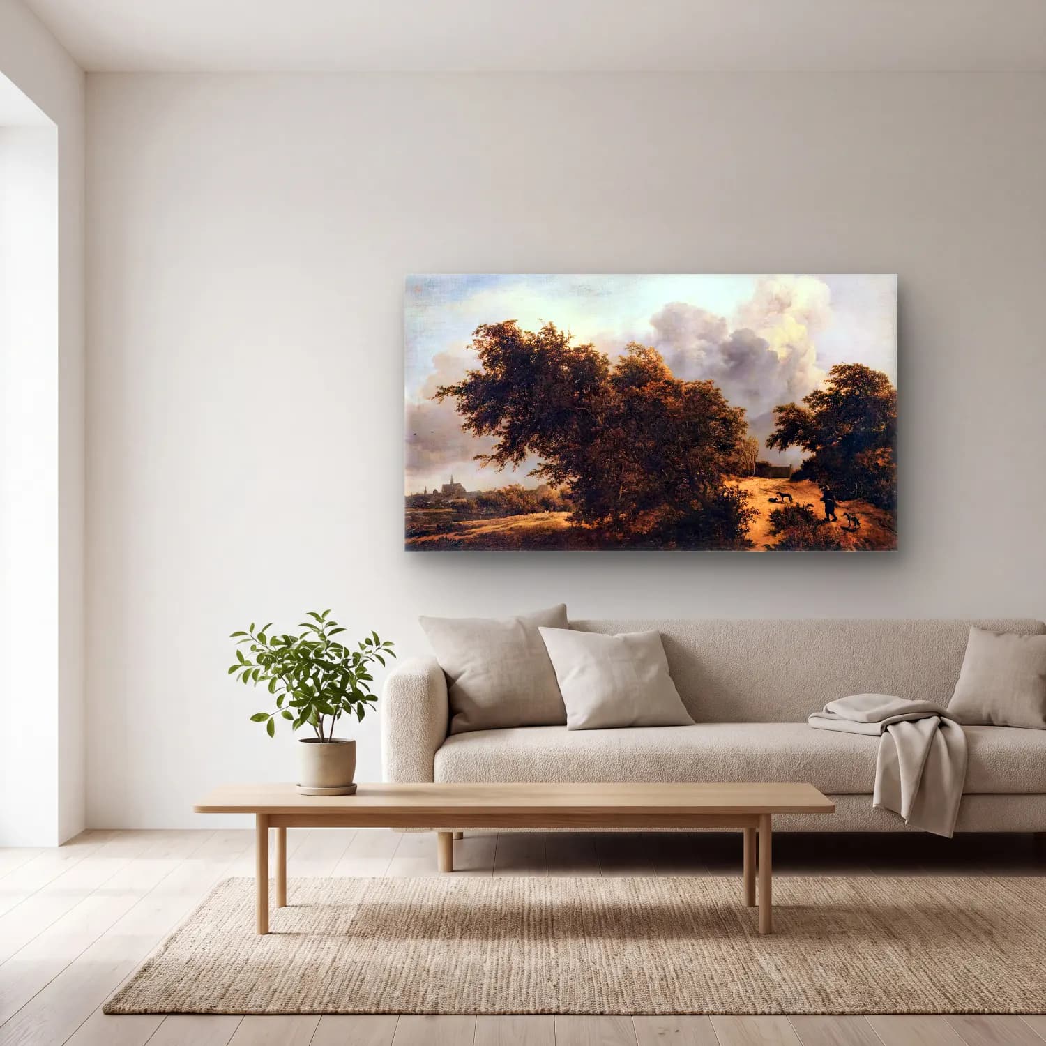 Jacob Isaackszon van Ruisdael – The Thicket (Path in the Haarlem Dunes) cam tablo — açık renk salonda
