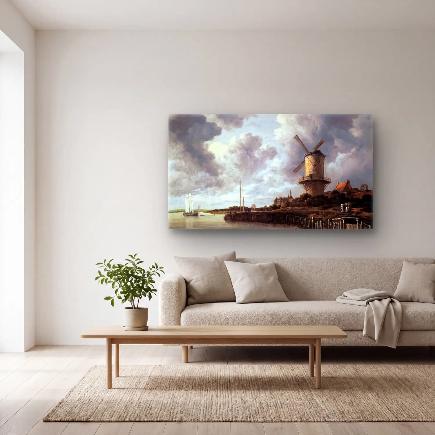 Jacob Isaackszon van Ruisdael – The Windmill at Wijk bij Duurstede cam tablo — açık renk salonda