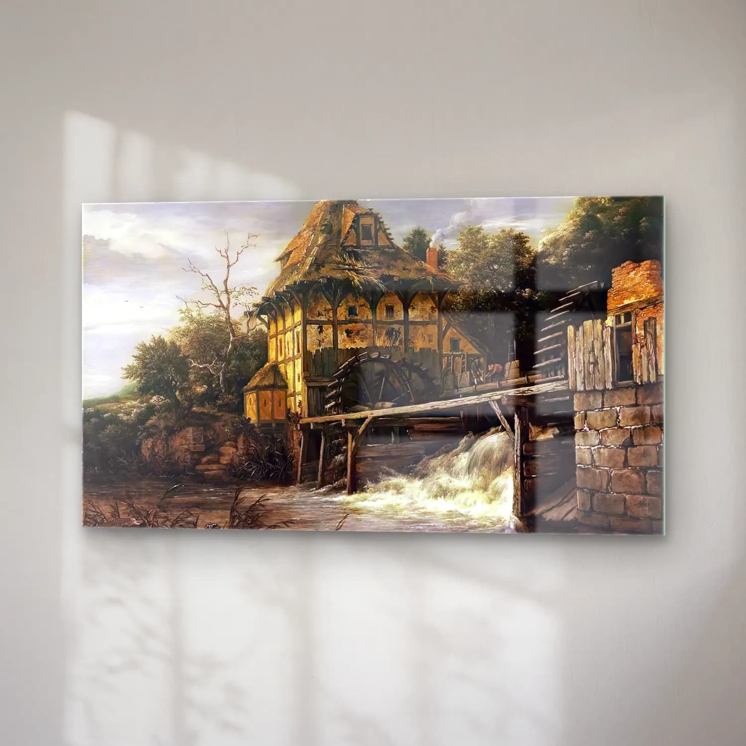 Jacob Isaackszon van Ruisdael – Two Undershot Watermills with Men Opening a Sluice cam tablo — sağ açıdan görünüm