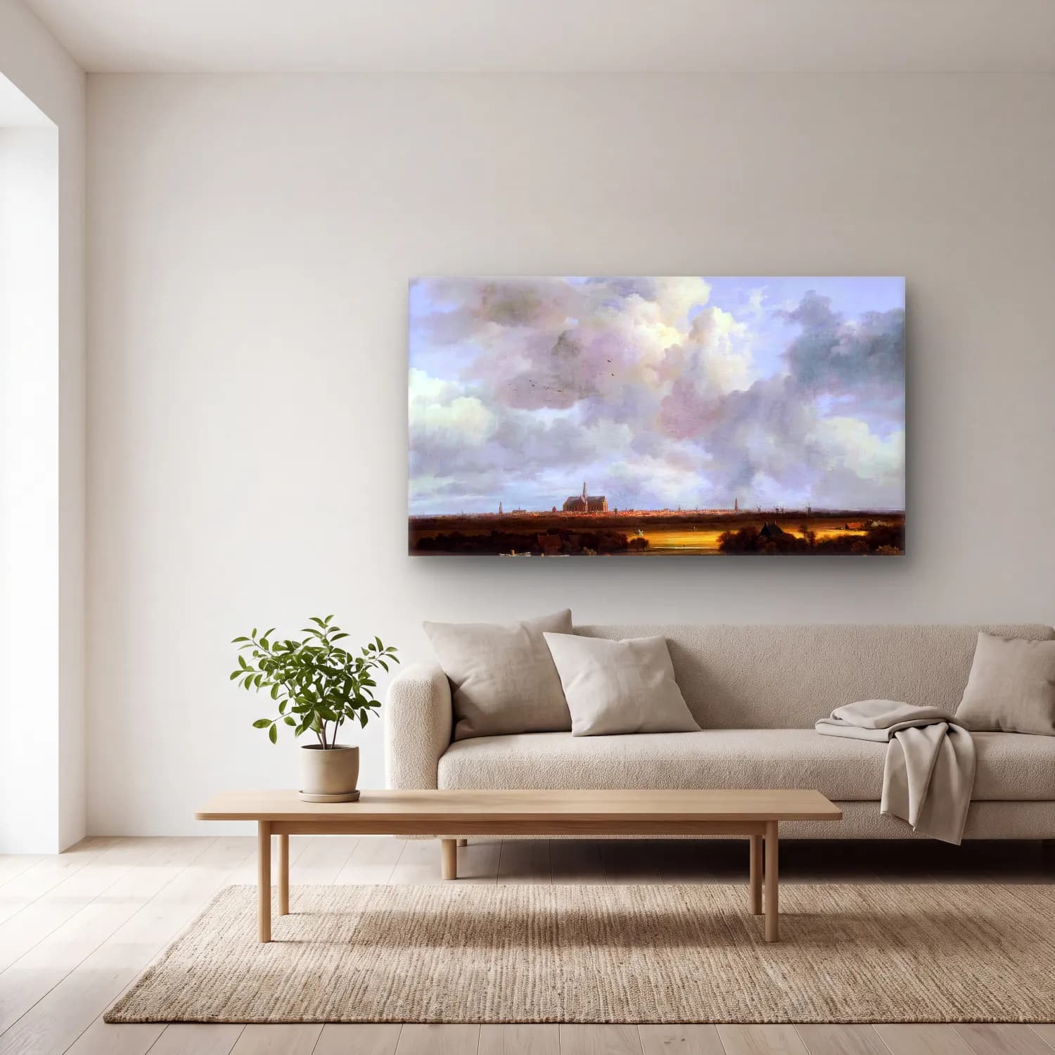 Jacob Isaackszon van Ruisdael – View of Haarlem with Bleaching Grounds cam tablo — açık renk salonda