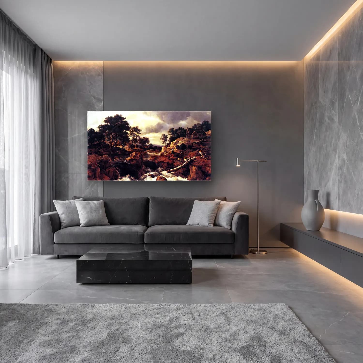 Jacob Isaackszon van Ruisdael – Waterfall in Norway cam tablo — lüks salon duvarında