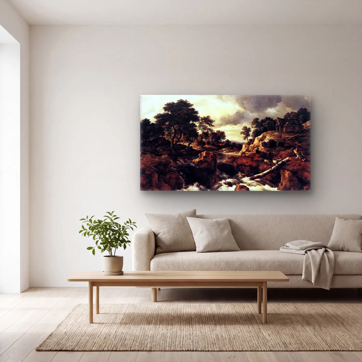 Jacob Isaackszon van Ruisdael – Waterfall in Norway cam tablo — açık renk salonda