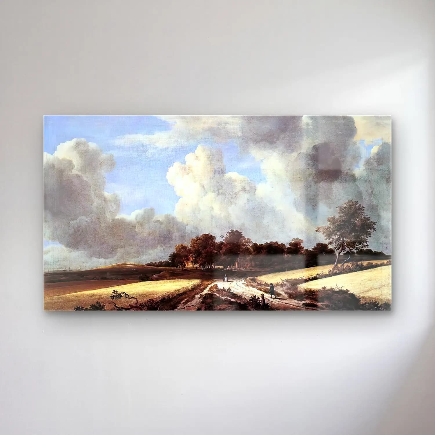 Jacob Isaackszon van Ruisdael – Wheat Fields cam tablo — Jacob Isaackszon van Ruisdael – Wheat Fields — yağlı boya bulutlu gökyüzü