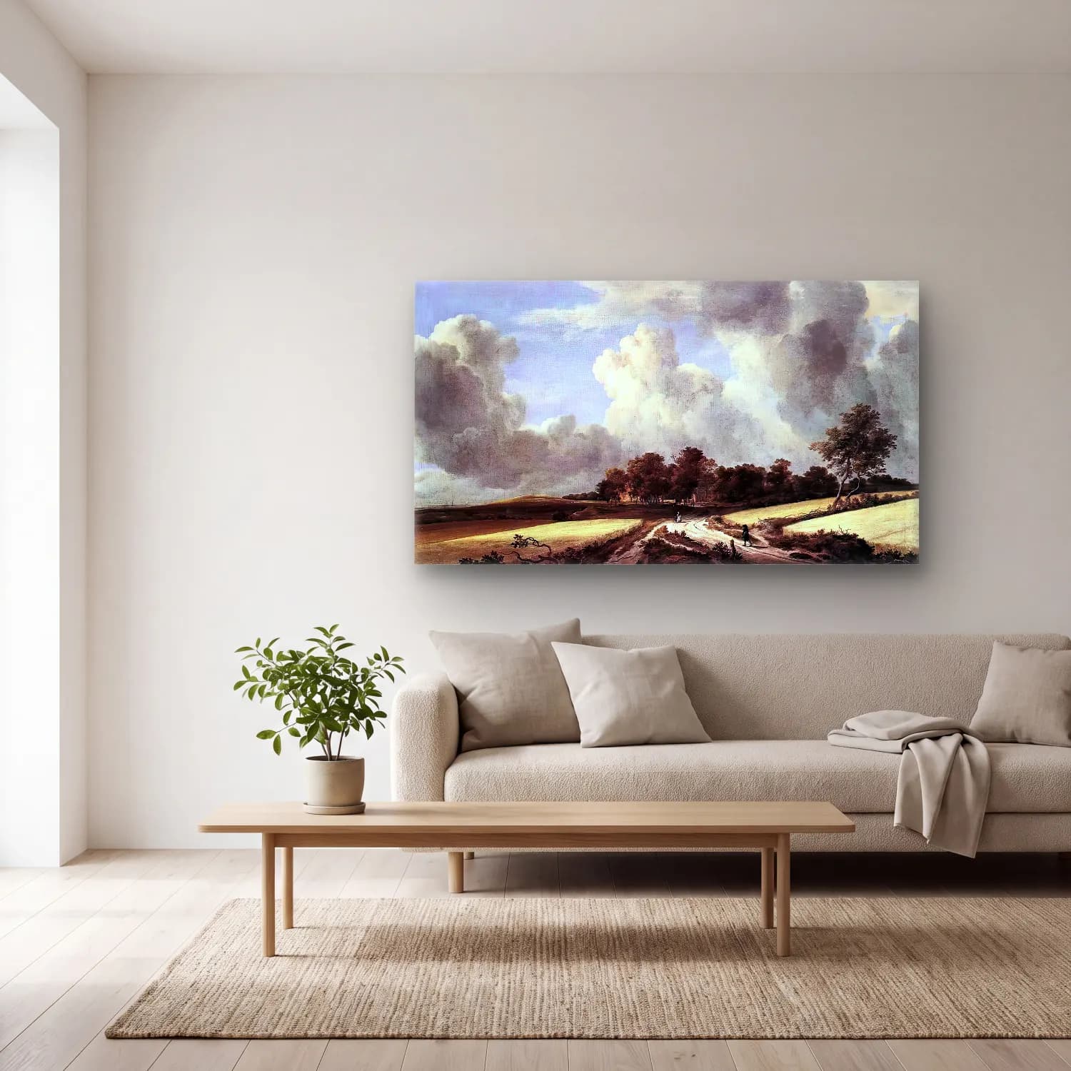 Jacob Isaackszon van Ruisdael – Wheat Fields cam tablo — açık renk salonda