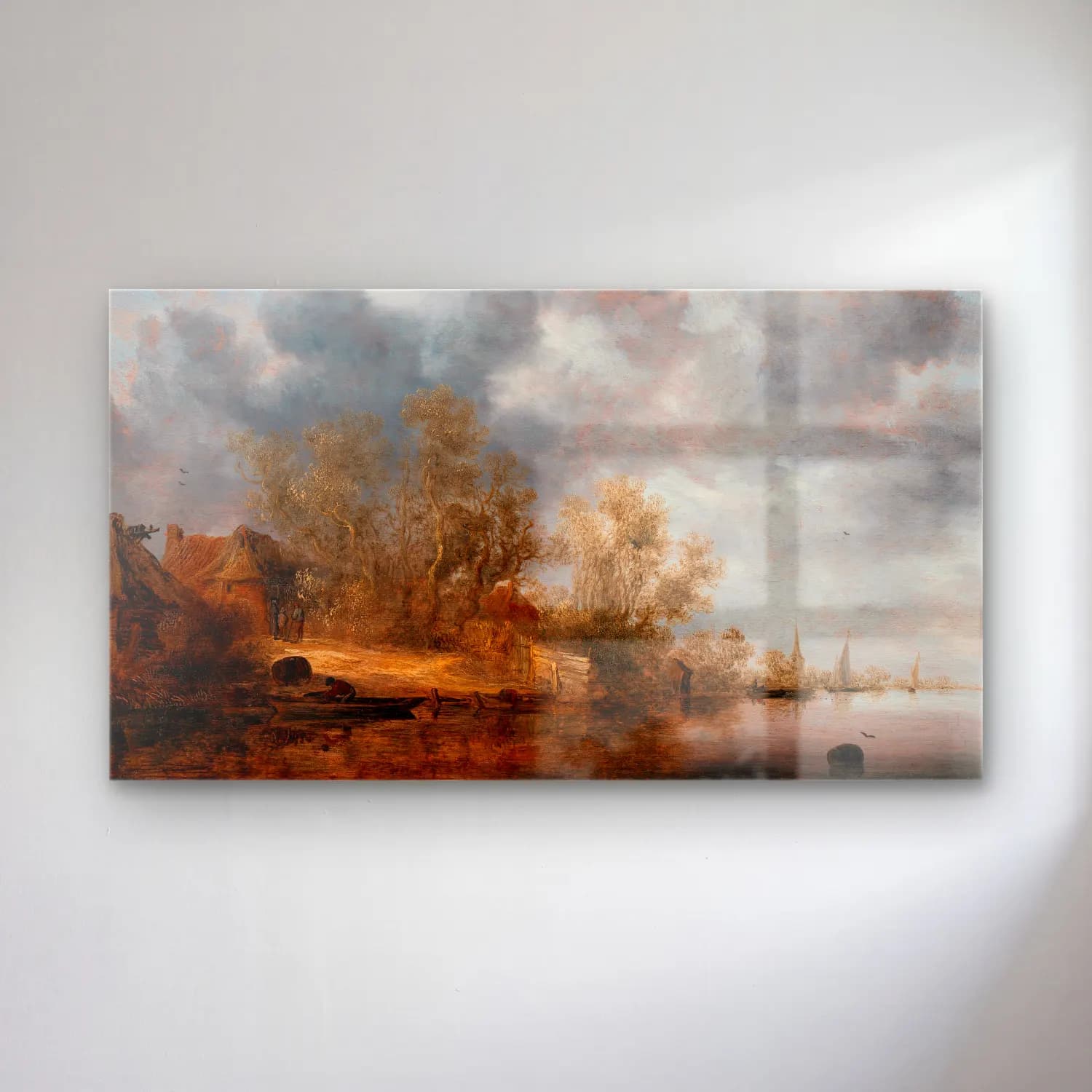 Salomon van Ruysdael – A Dutch Riverbank cam tablo — Salomon van Ruysdael – A Dutch Riverbank — yağlı boya kırda nehir