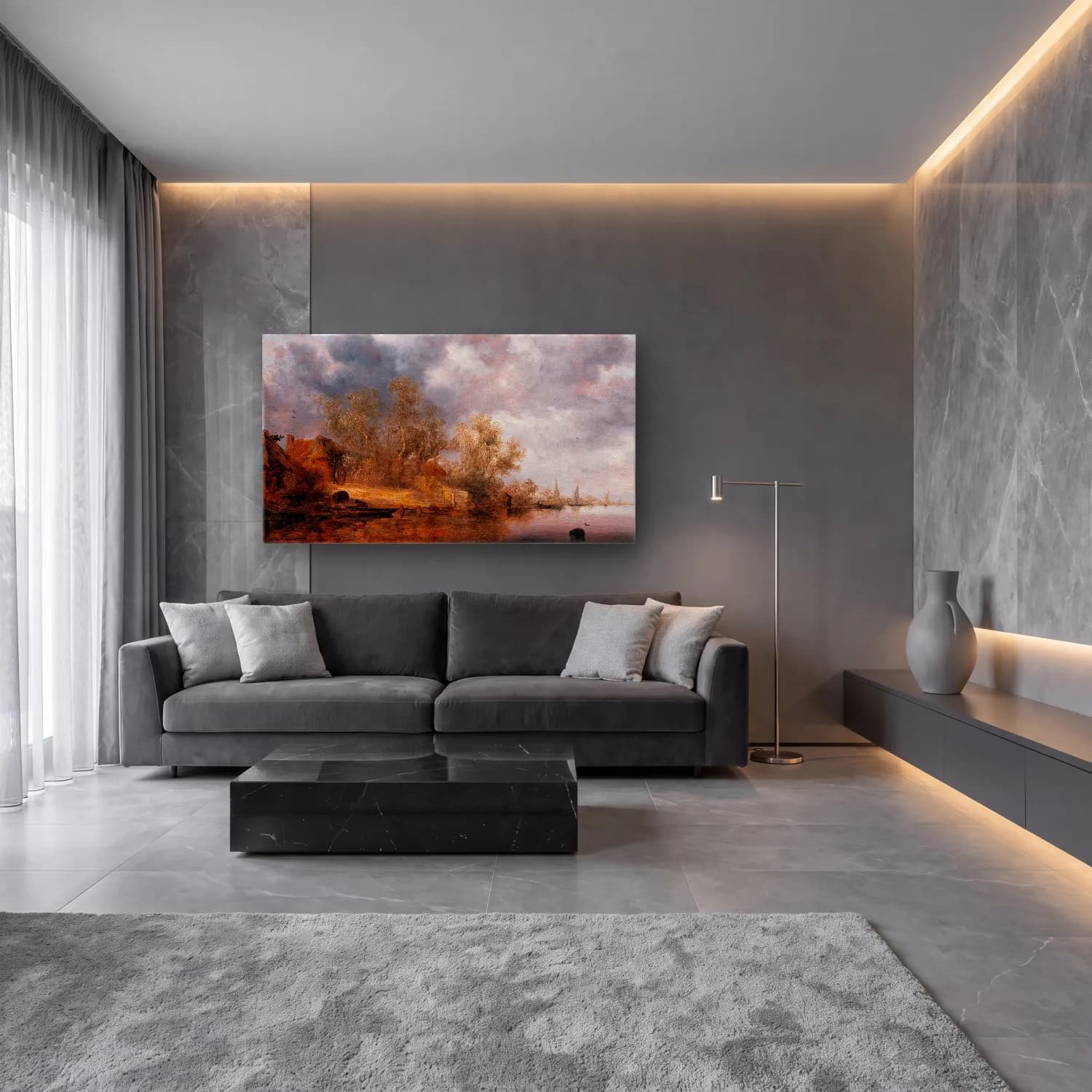 Salomon van Ruysdael – A Dutch Riverbank cam tablo — lüks salon duvarında