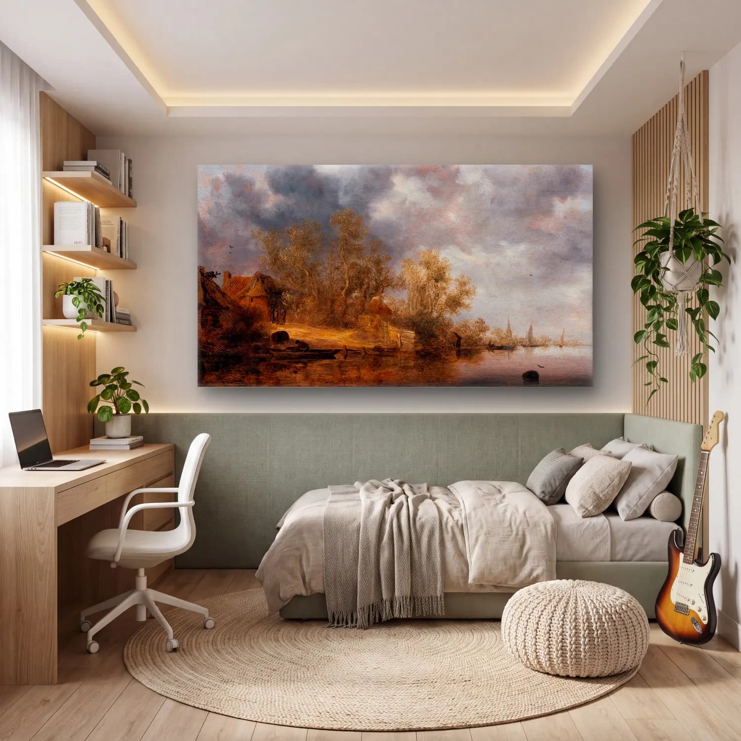 Salomon van Ruysdael – A Dutch Riverbank cam tablo — genç odasında