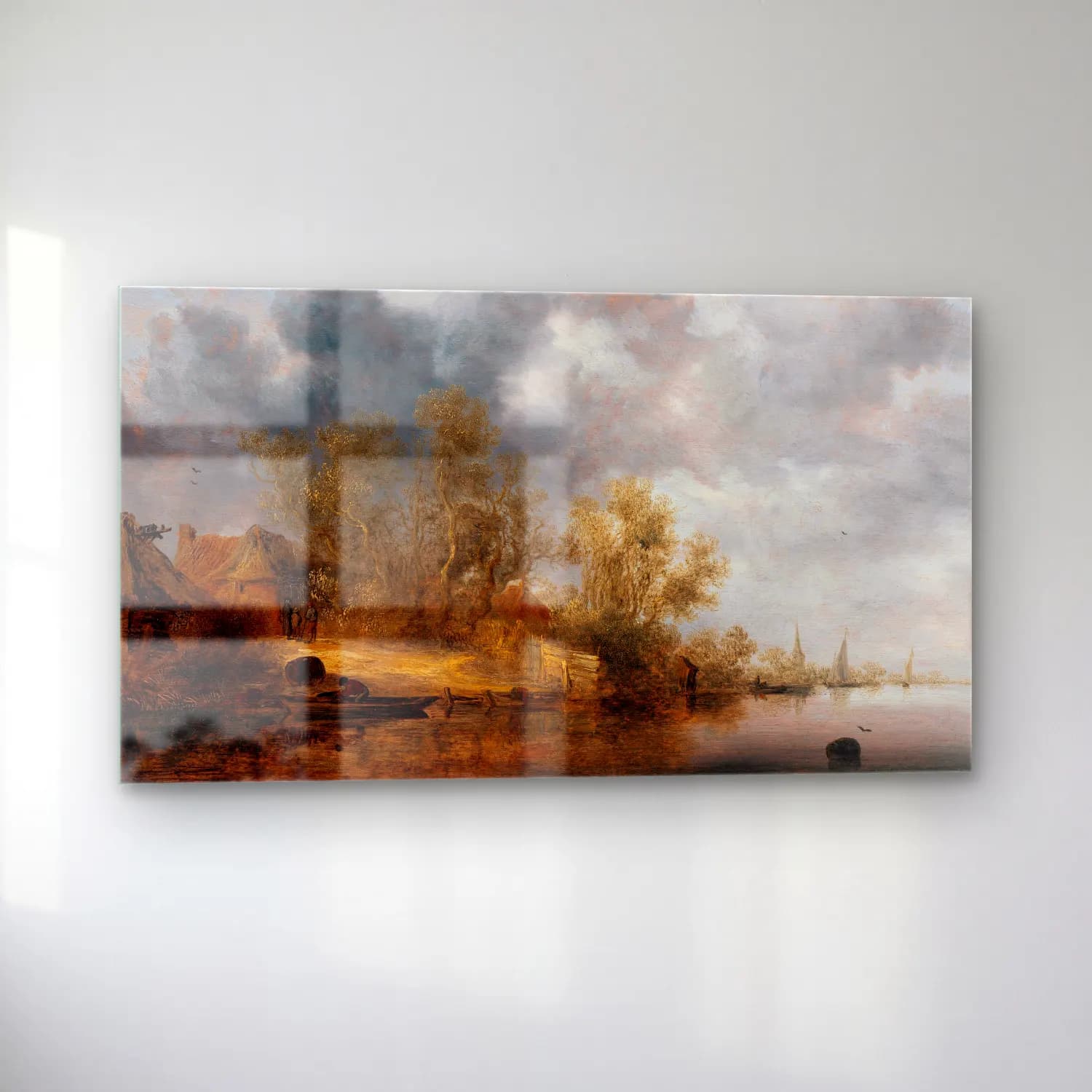 Salomon van Ruysdael – A Dutch Riverbank cam tablo — sol açıdan görünüm