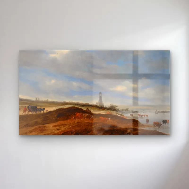 Salomon van Ruysdael – A Panoramic View Of Rhenen From The Banks Of The Rhine To… cam tablo — Salomon van Ruysdael – A Panoramic View Of Rhenen From The Banks Of The Rhine To… — yağlı boya katedral