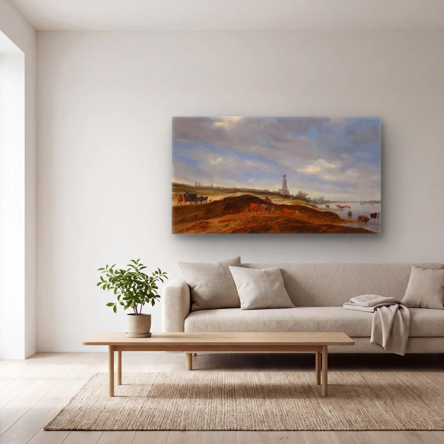 Salomon van Ruysdael – A Panoramic View Of Rhenen From The Banks Of The Rhine To… cam tablo — açık renk salonda